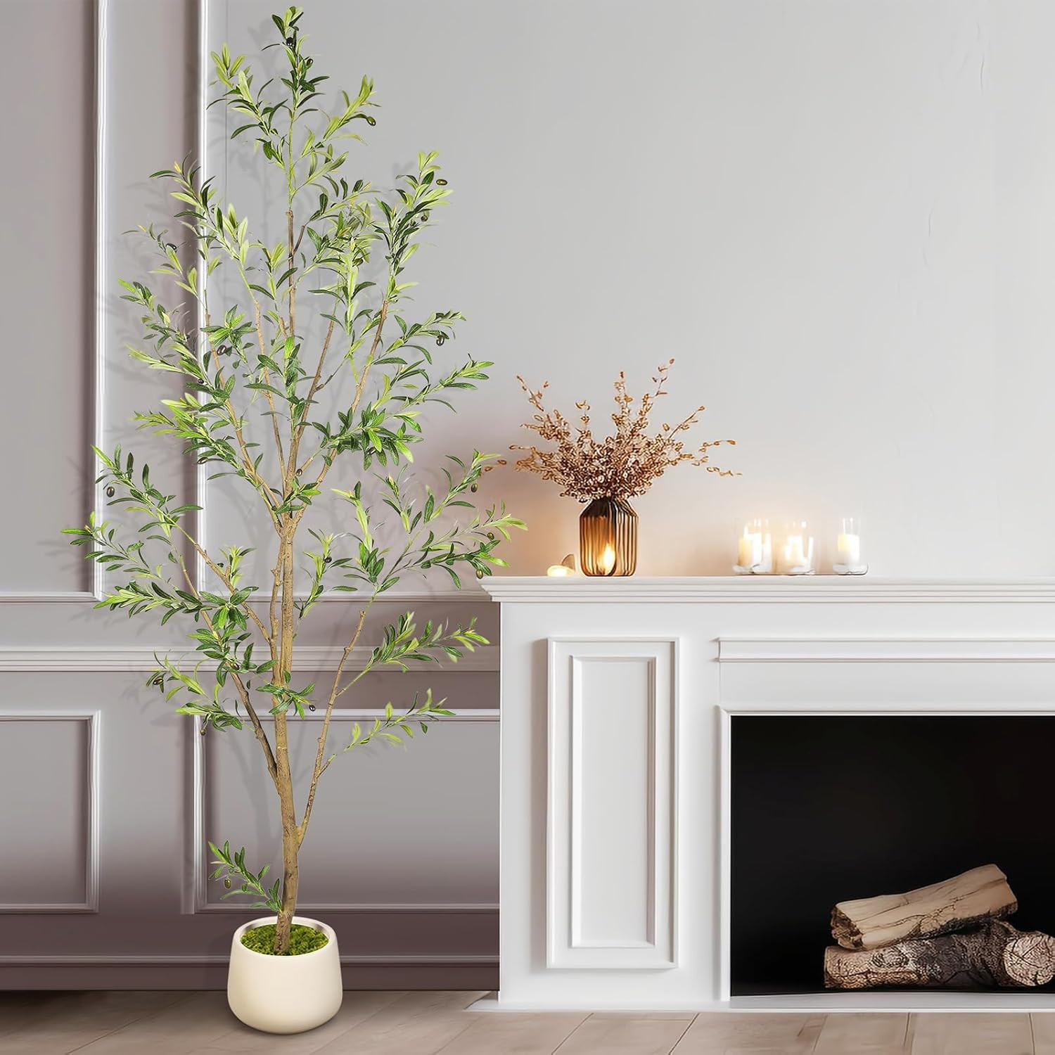 9FT Tall Faux Olive Tree with White Planter – Lifelike Indoor Decor