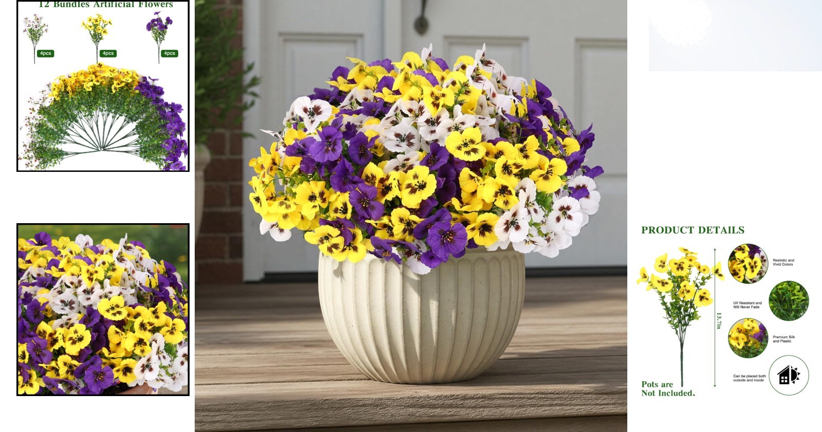 Elegant 12-Pack Faux Pansy Flowers with Eucalyptus – UV Resistant Silk Display