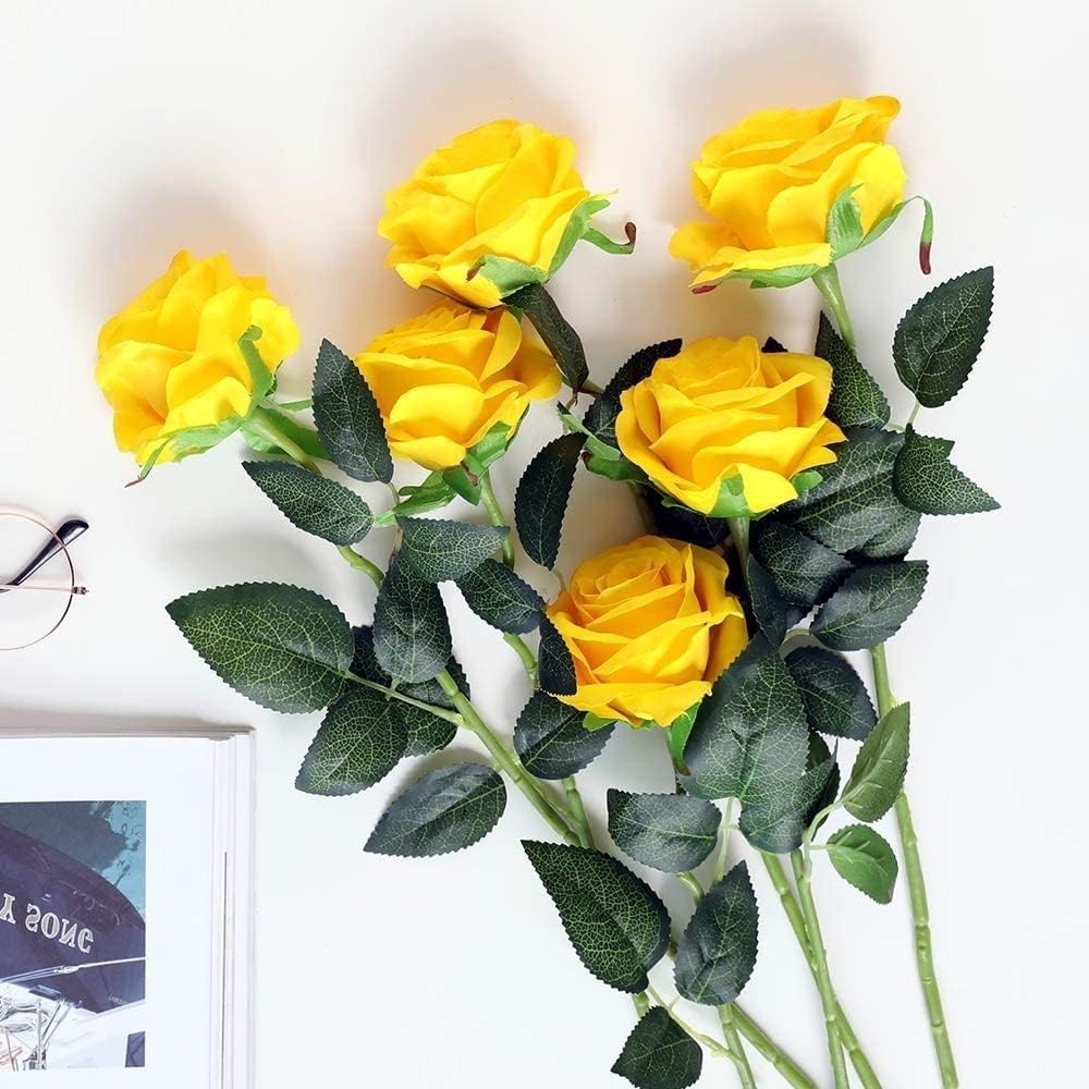10Pcs Artificial Roses Flowers, Realistic Blossom Roses, Real Touch Silk Rose…