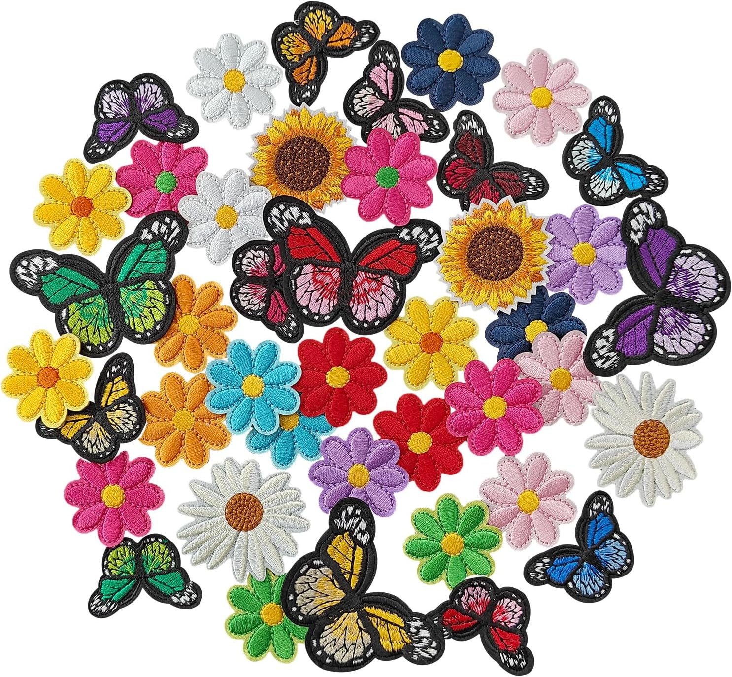 42PCS Flower & Butterfly Iron on Patches, Sew on Embroidered Applique Flower & B