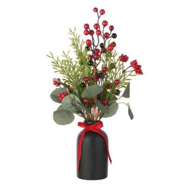 NWT Ashland Berry & Greenery In Black Ceramic Vase Arrangement!