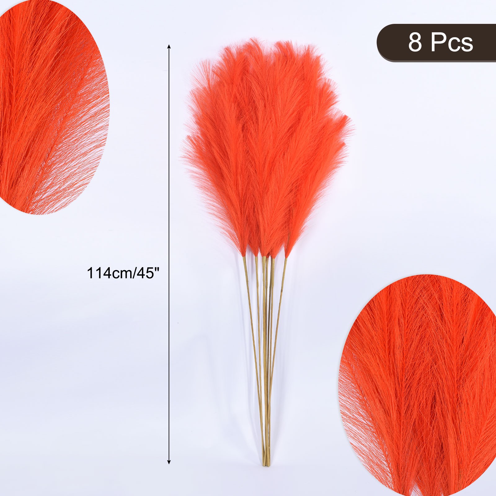 8PCS Faux Pampas Grass Tall, 45″/114cm Artificial Fluffy Grass Stems, Orange