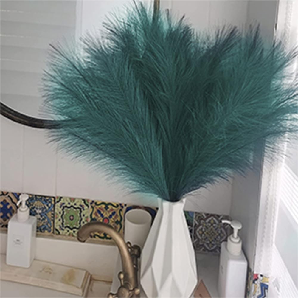 5 PCS 30″ Dark Green Pampas Grass Tall Fluffy, Detachable Faux Bulrush Reed G…