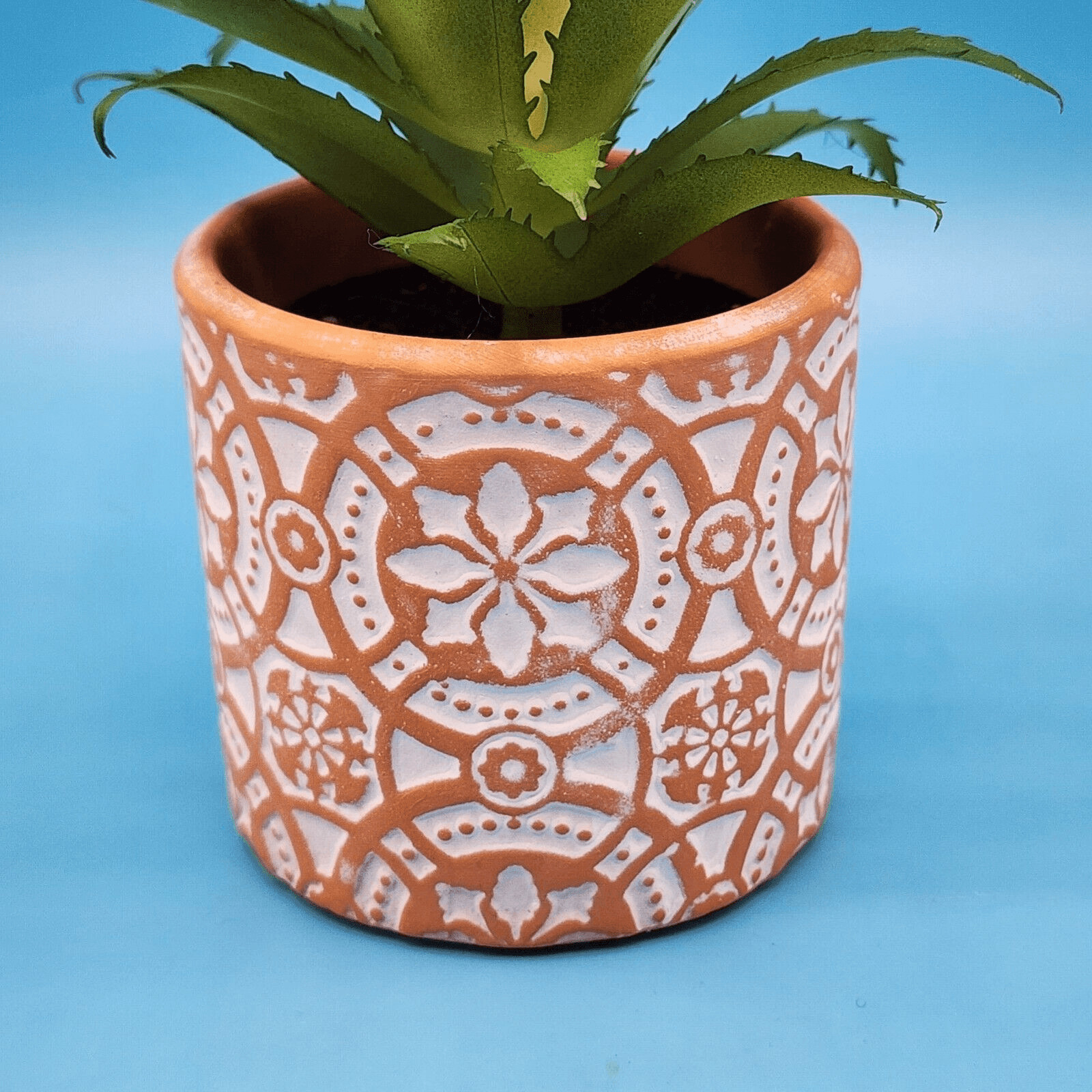 Faux Succulent In Mosaic Terra Cotta Pot Bohemian Pattern Plant Desk Decoration
