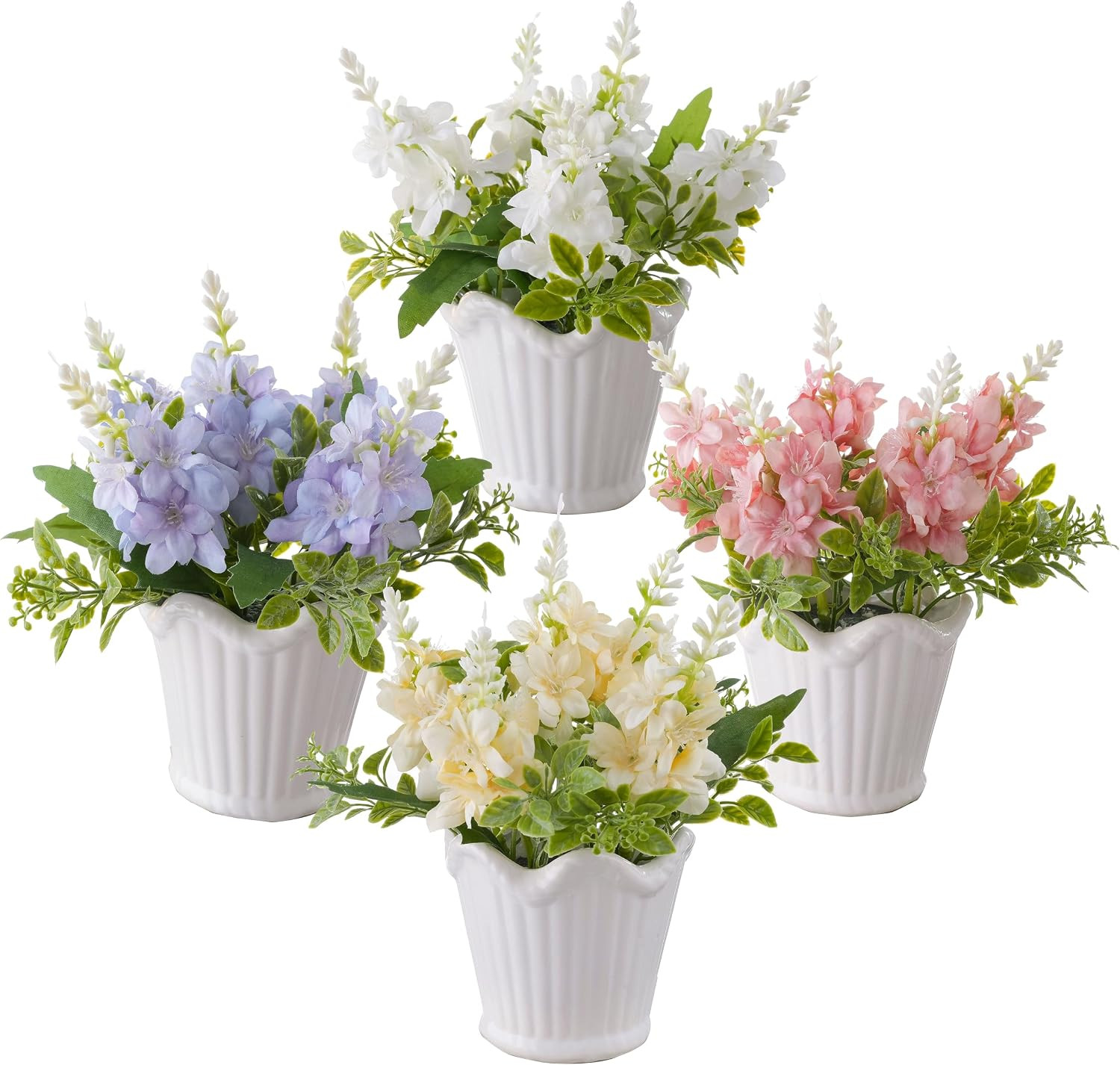 4PCS Faux Spanish Dagger Flowers in Ceramic Pot – Spring Table Decor