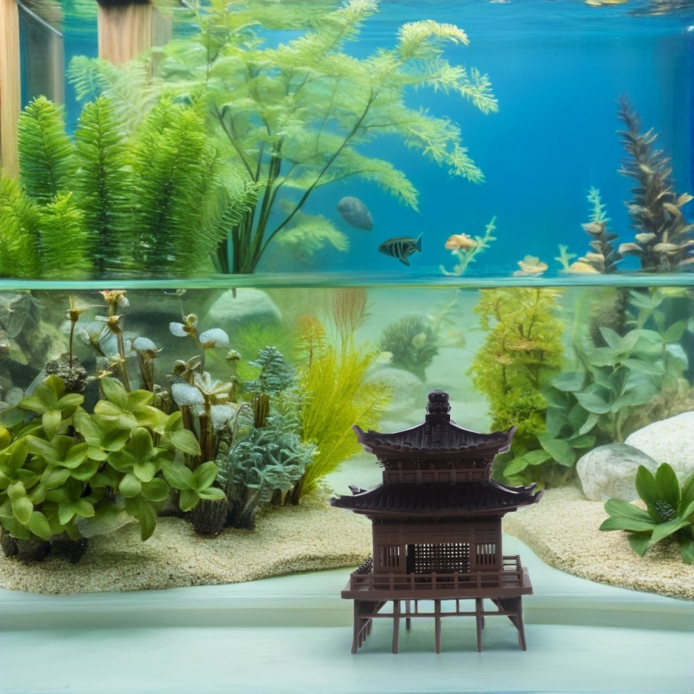 Light Brown Micro Landscape Pavilion Statue Plastic Decor for Home and Office