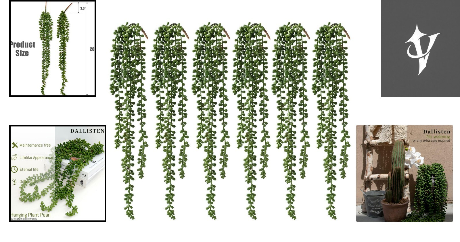 6 Pcs UV Resistant Artificial Hanging Succulents – String of Pearls Greenery