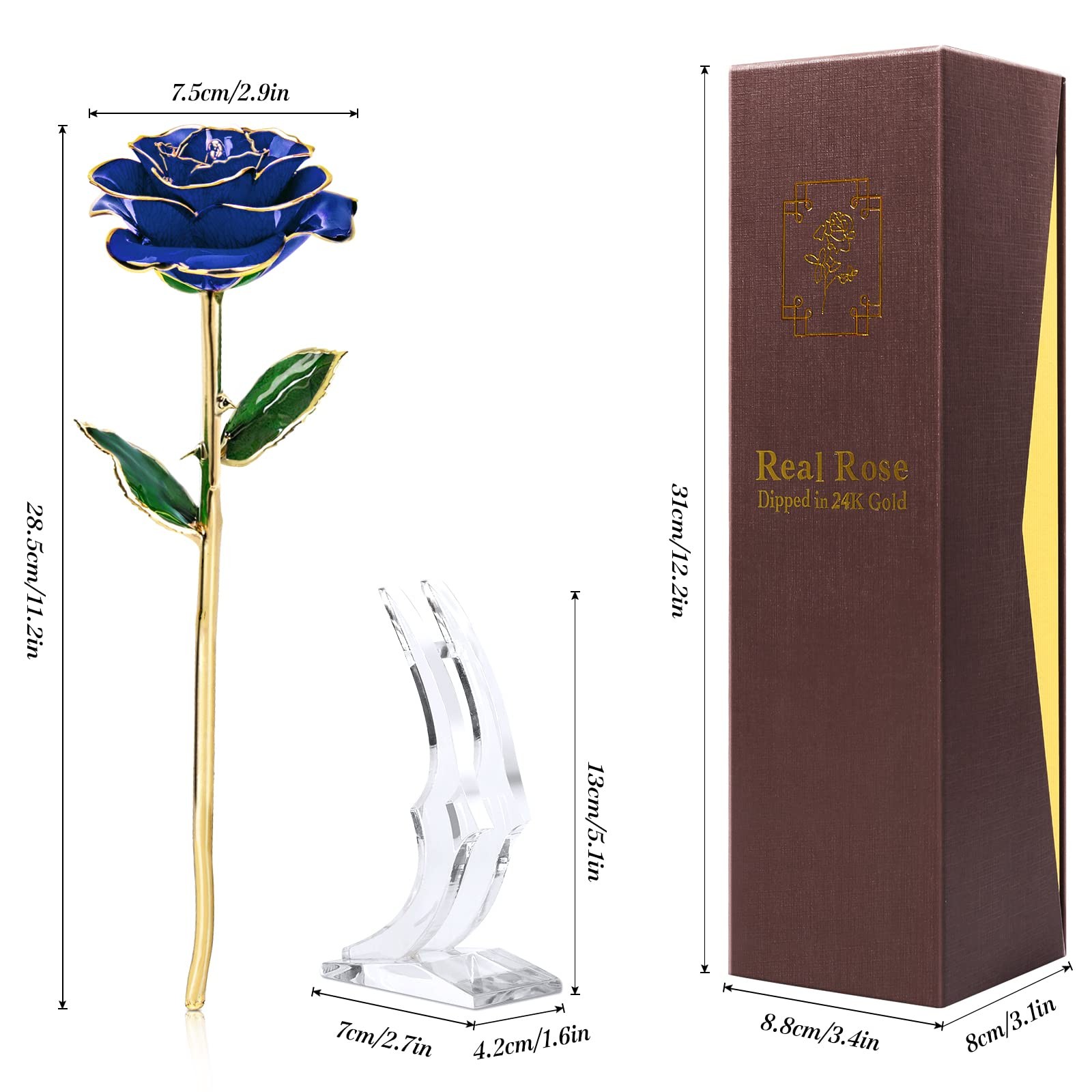 Gold Dipped Rose 24k Real Rose with Transparent Stand Lasted Forever Gift