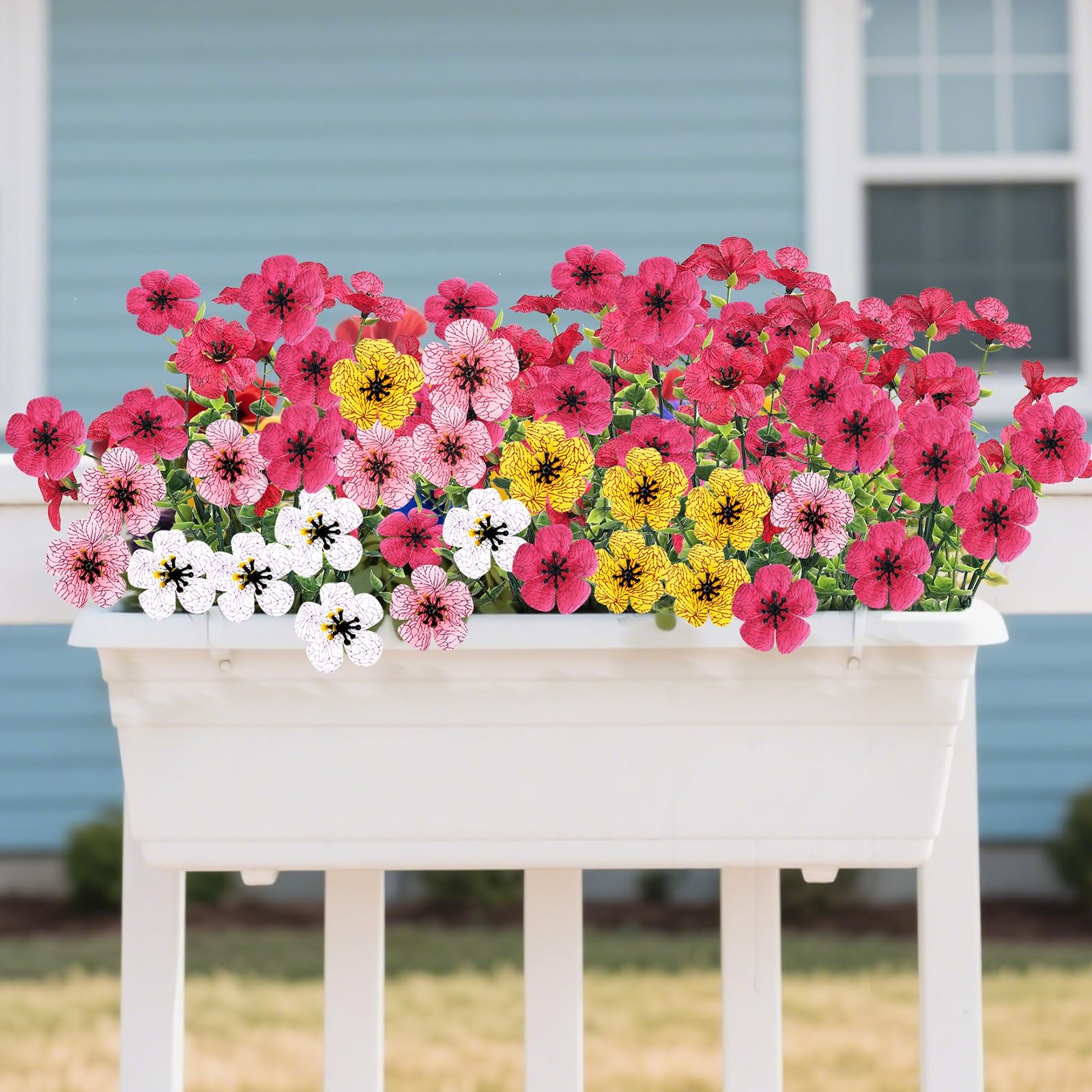 14 Bundles Artificial Flowers UV Resistant for Patio Outdoors Fake Faux Silk Pla