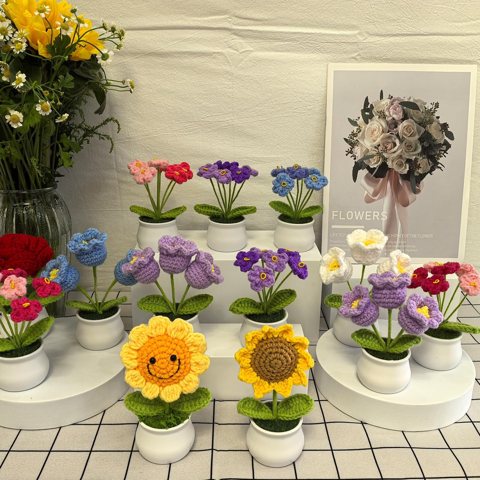 Crochet Flowers Bouquet for Home Office Desk Decor