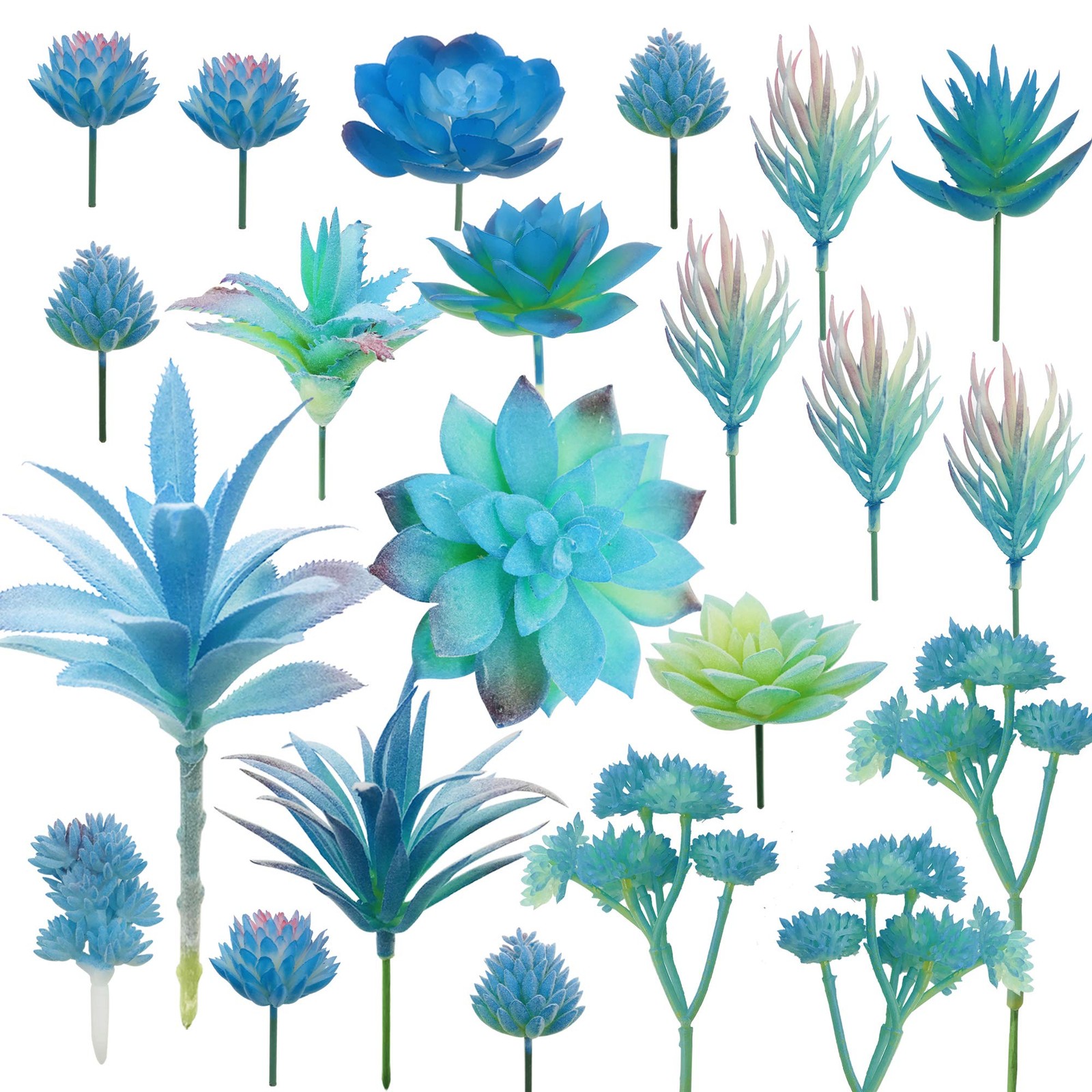 21 PCS Artificial Succulent Plants, Blue Fake Succulent, Unpotted Faux Succul…
