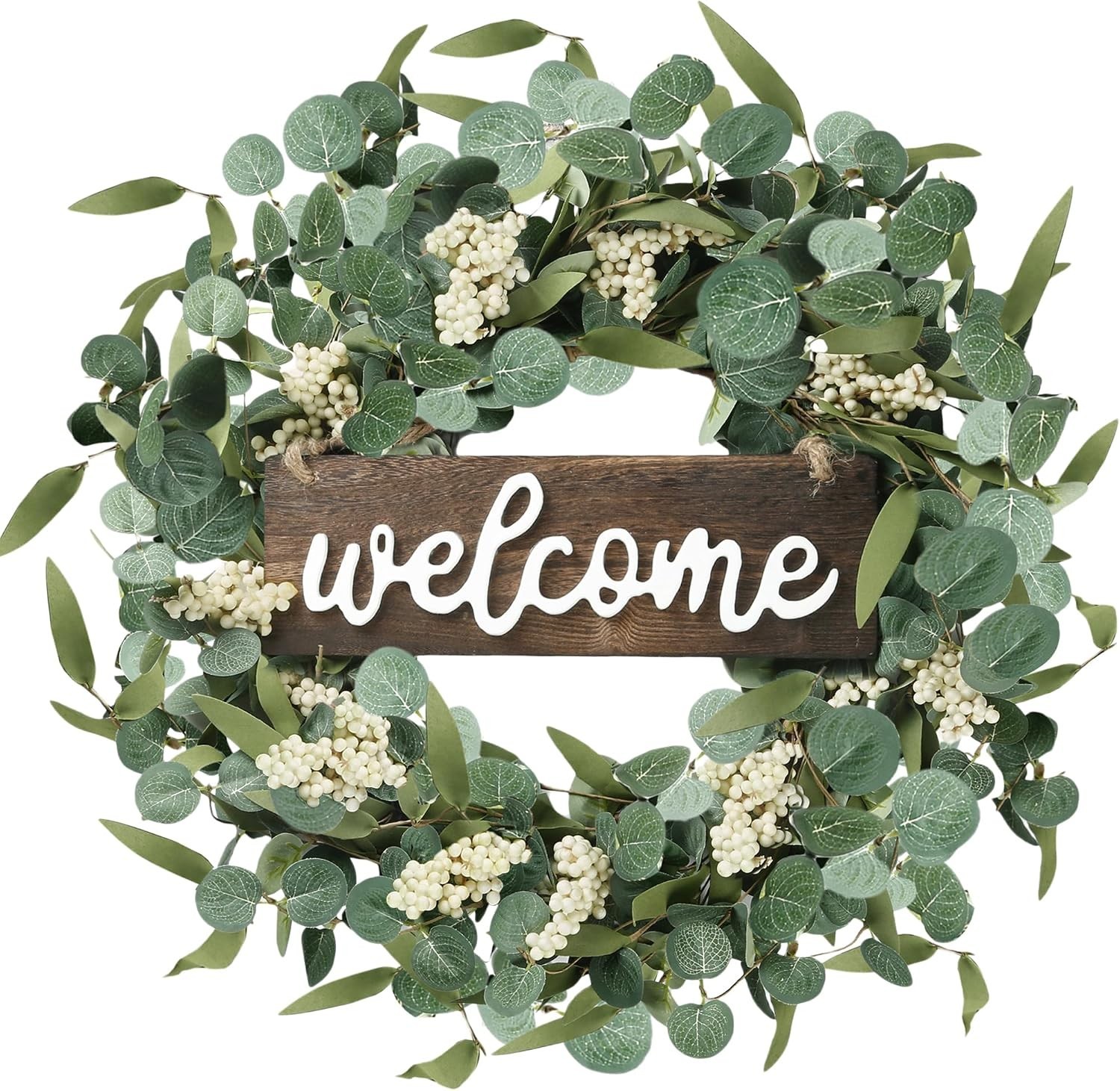 Eucalyptus Wreath Welcome Sign Front Door Wall Garden Decor Spring Summer