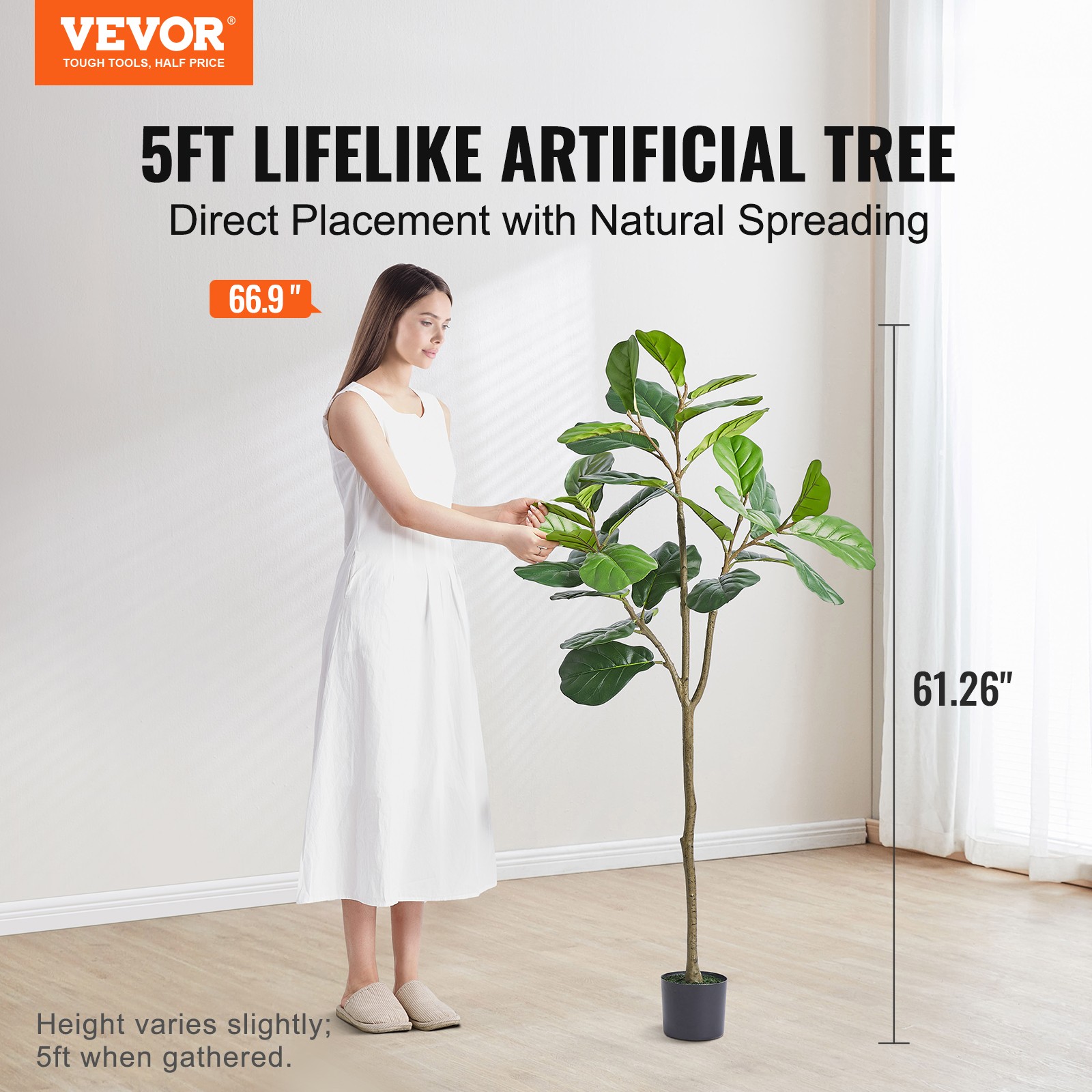VEVOR 5 FT Artificial Fiddle Leaf Fig Tree Indoor Outdoor Office Corner Decor