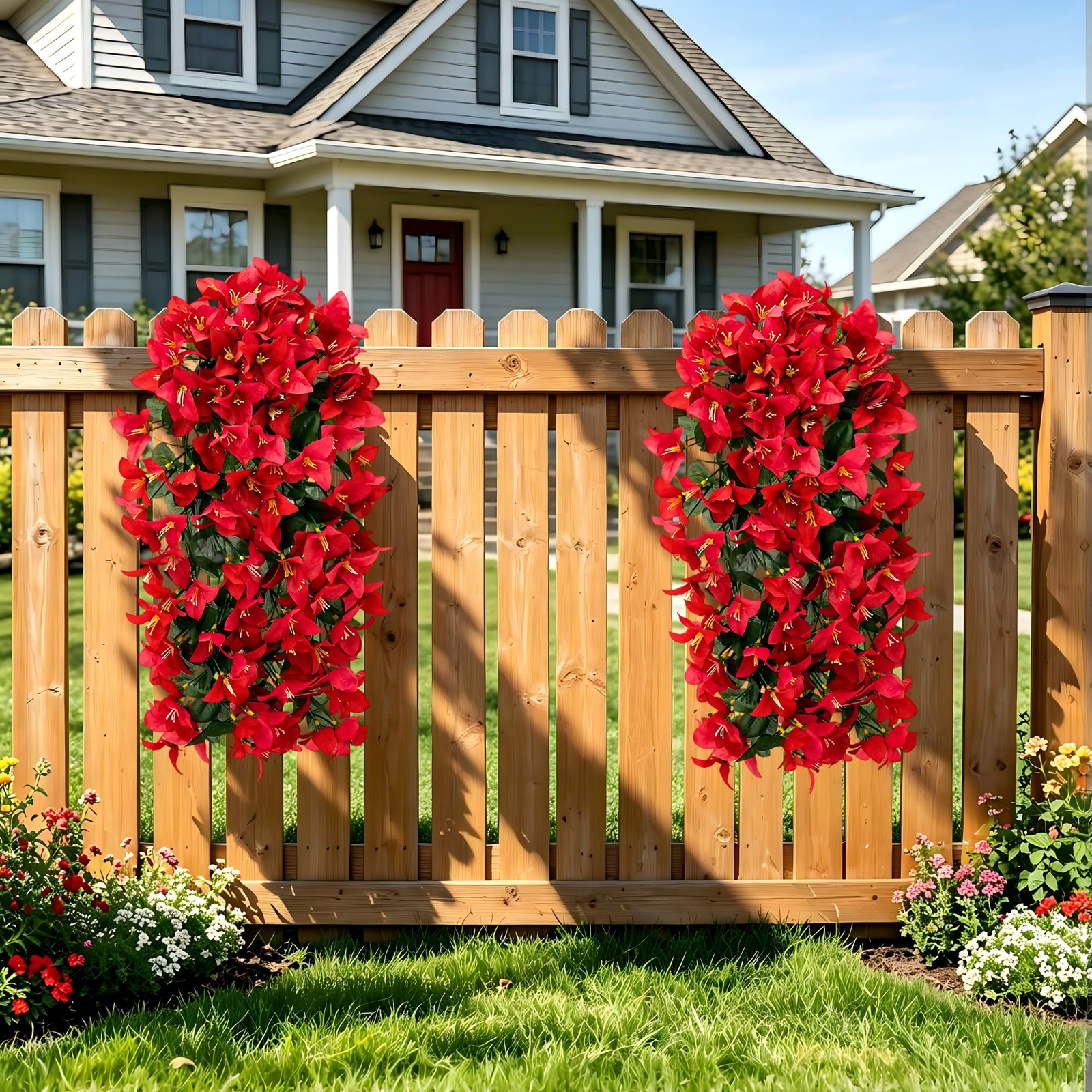 Fake Bougainvillea Artificial Hanging Flowers, 2 PCS Outdoor Faux Plants UV R…