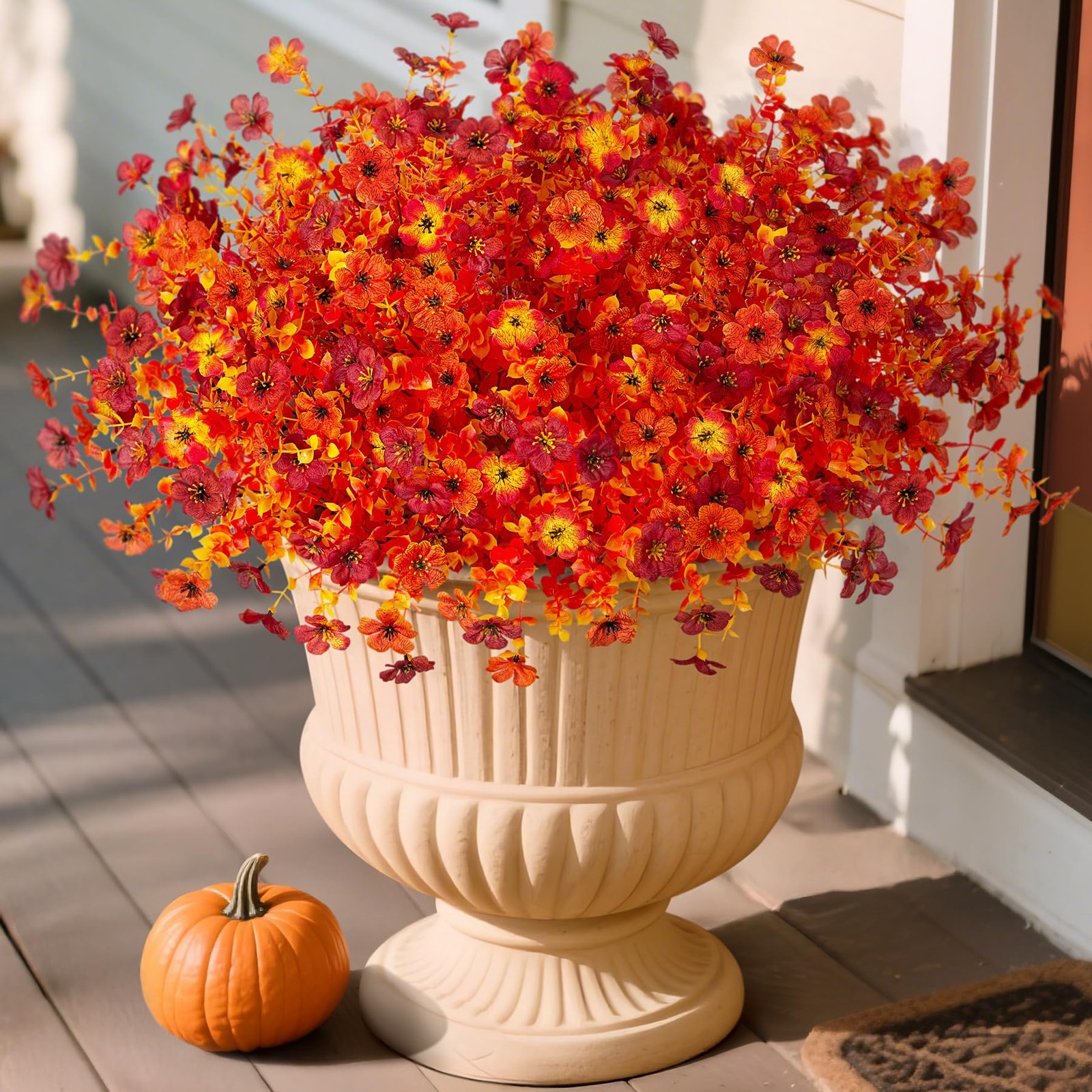 INXUGAO Artificial Mums Fall Flowers UV Resistant 9.7×9.7×13.7in B-red