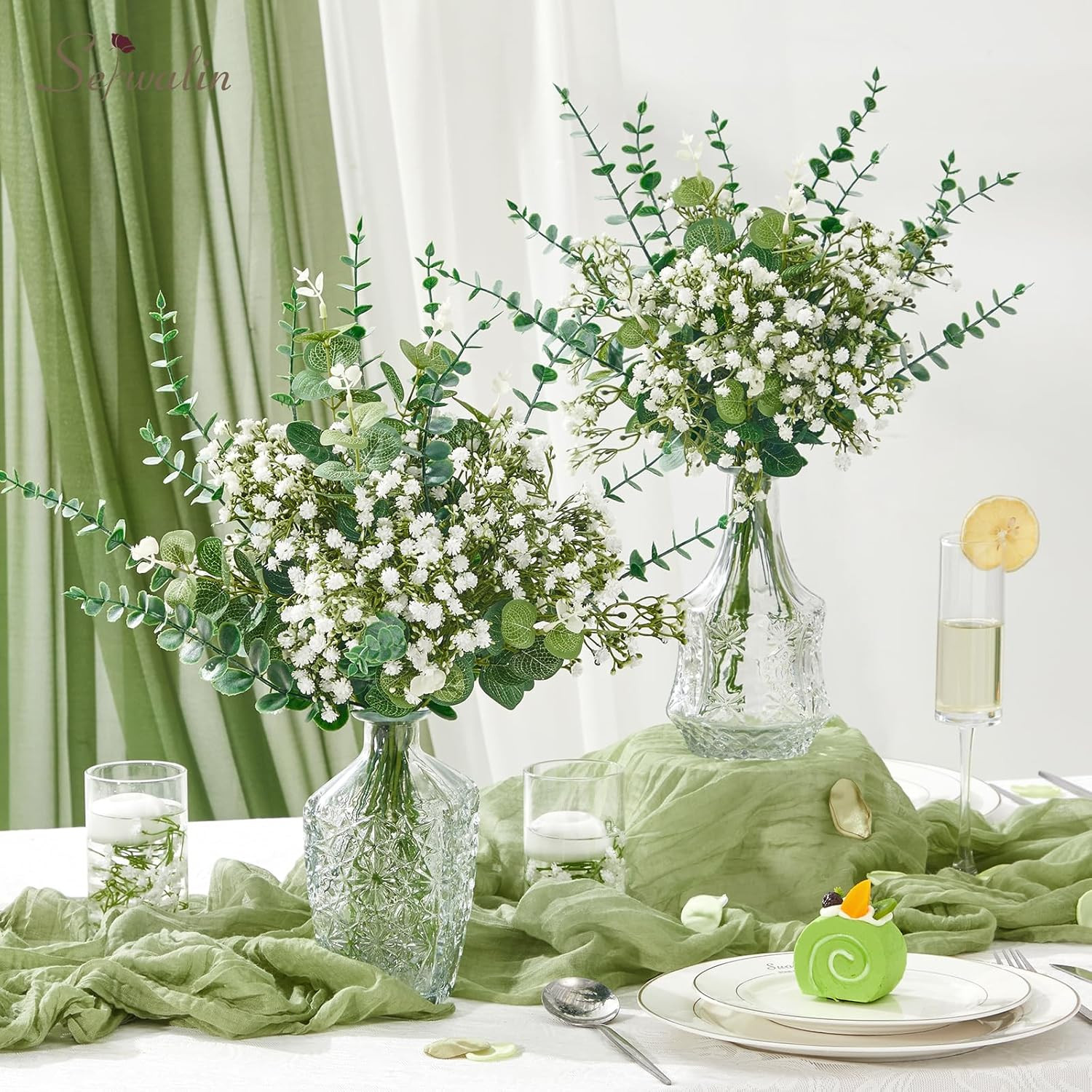 100 Pcs Eucalyptus Stems & Babys Breath Flowers for DIY Bouquets & Decor