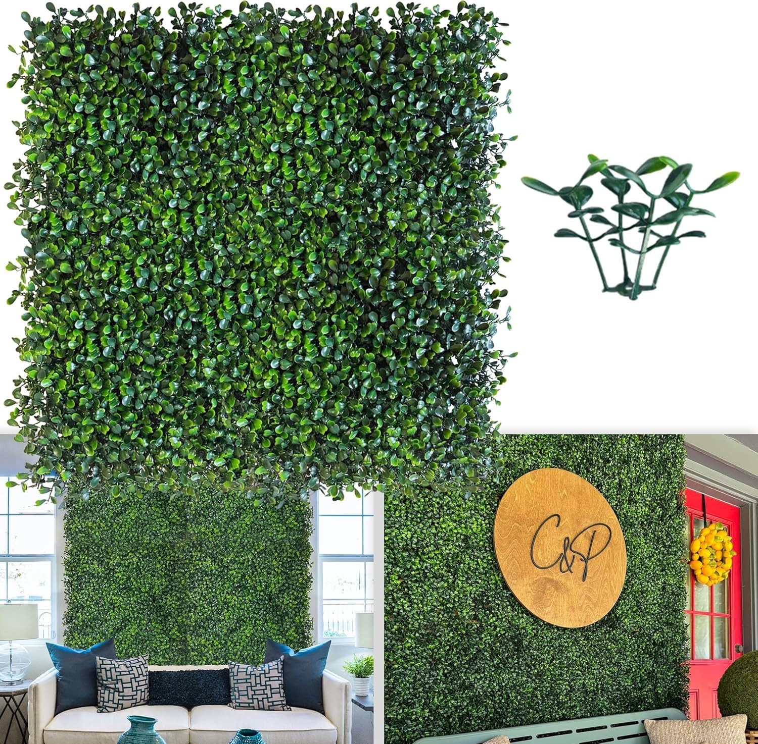 Artificial Grass Wall Panel Backdrop,10″ X 10″ 12P(8.4 sqft UV-Anti Greenery