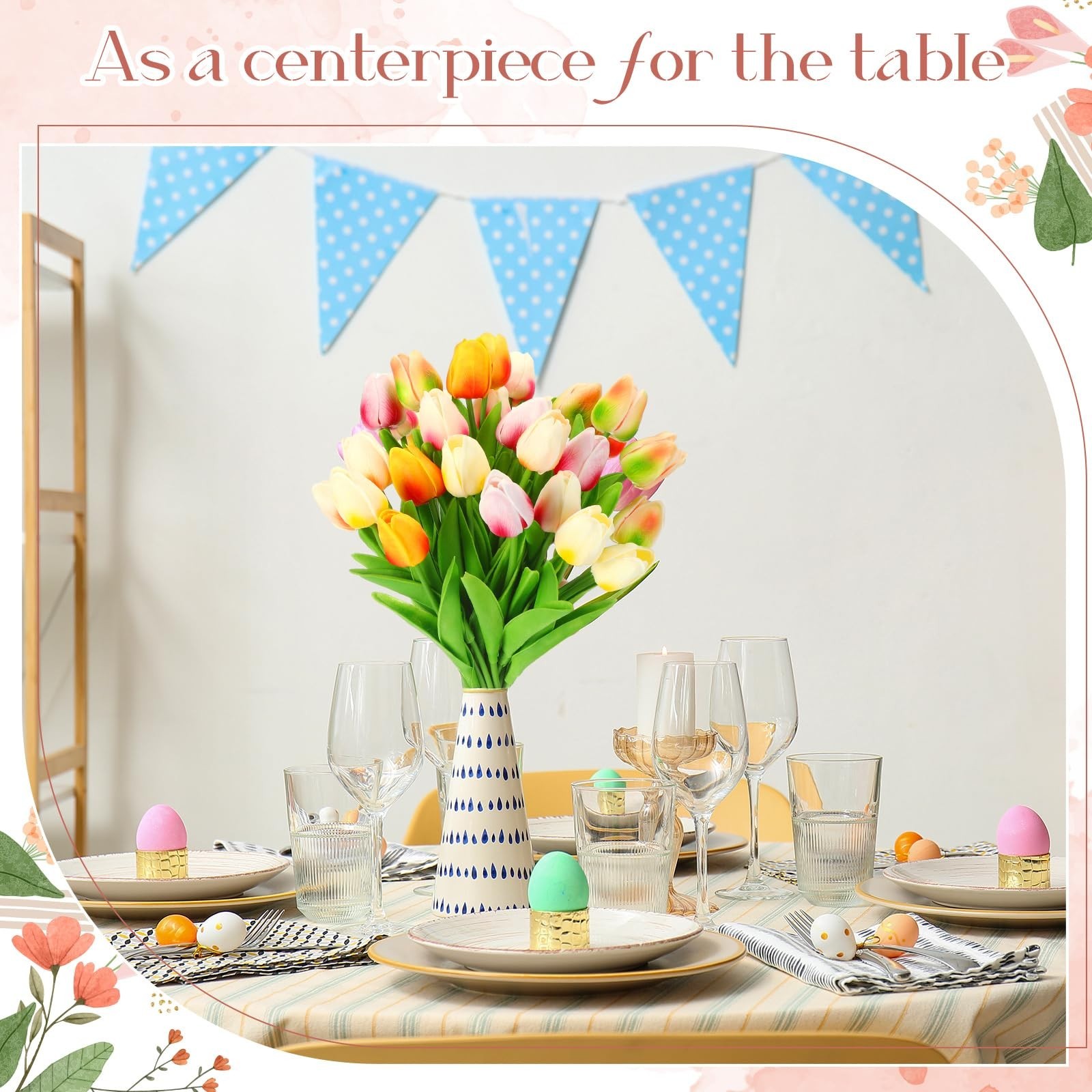 Lyrow 30 Pcs Tulips Artificial Bouquet Flowers Faux Tulips for Home Kitchen W…