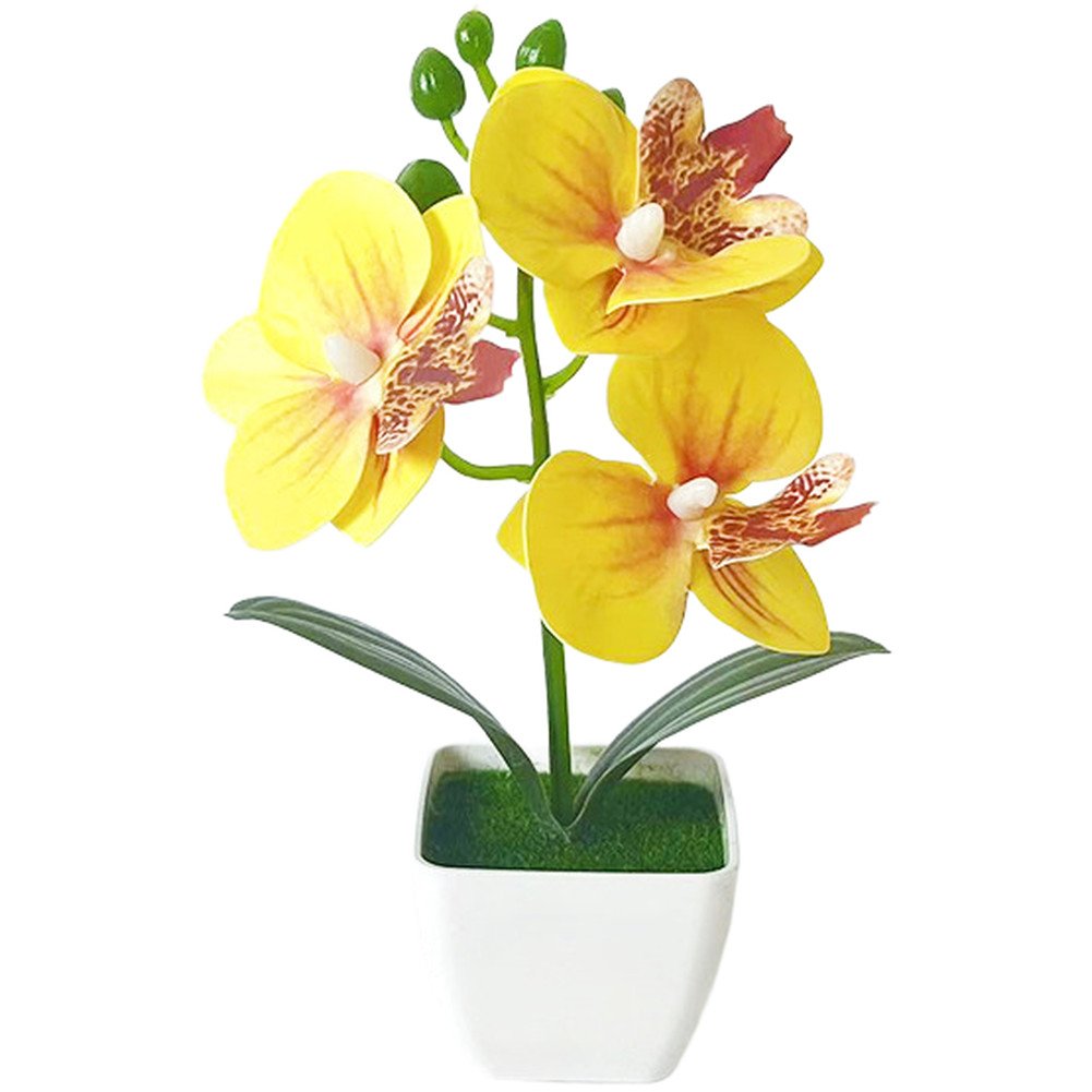 Artificial Orchid Arrangement 3 Bloom 7.09in with Square Pot for Living Room