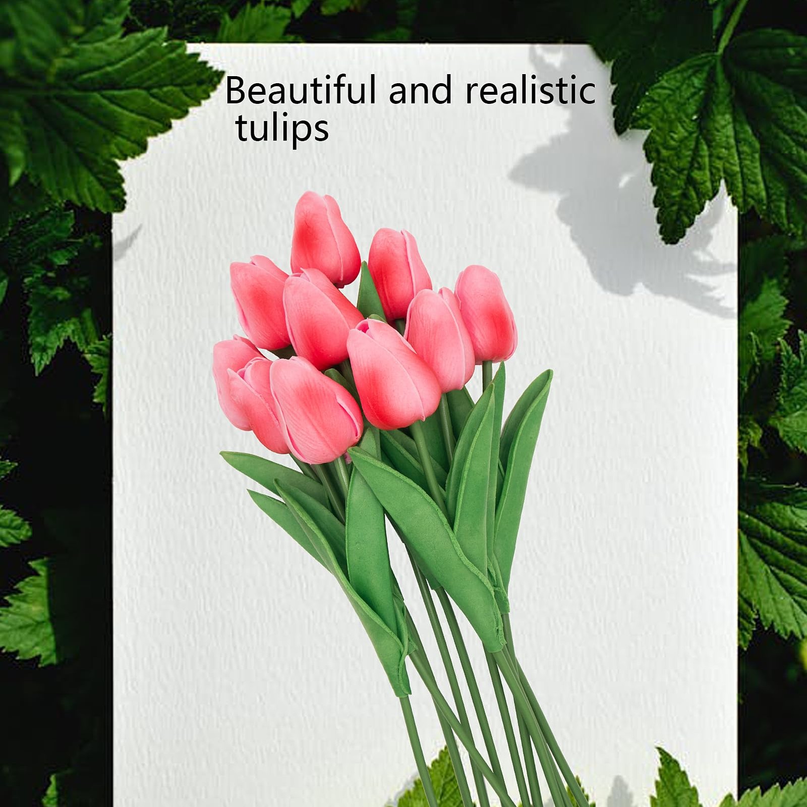10 PCS Pink Fake Tulips Artificial Flowers Real Touch PU DIY Decor 13 Inch