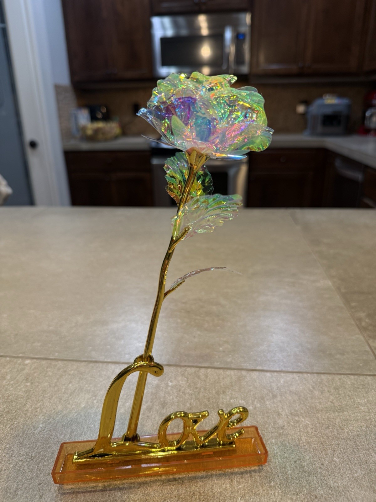 Galaxy Gold Rose with “Love” Stand – Holographic 24K Foil Rose Gift