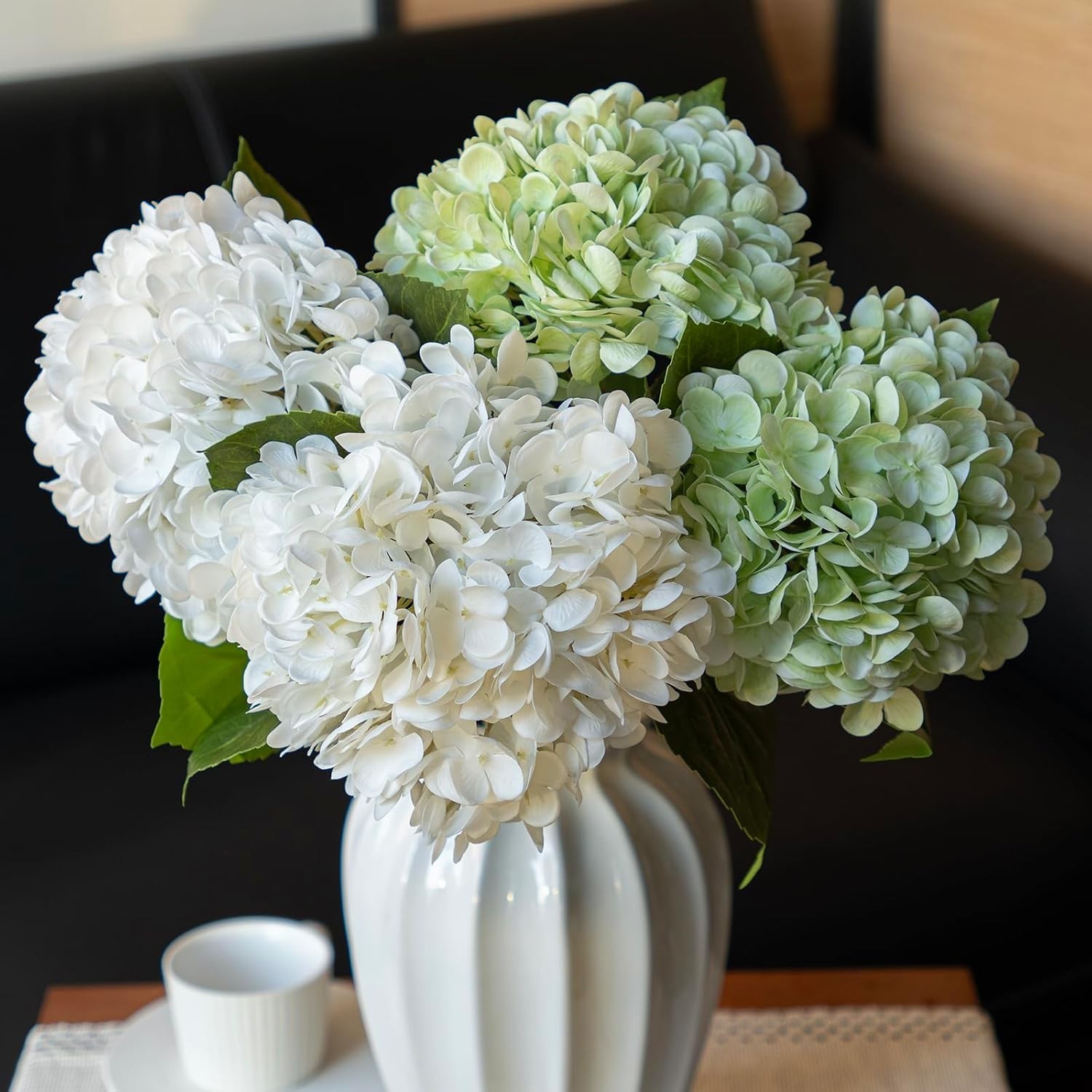 Real Touch Light Green Hydrangea Flowers Set | 22-inch for Weddings & Home Decor