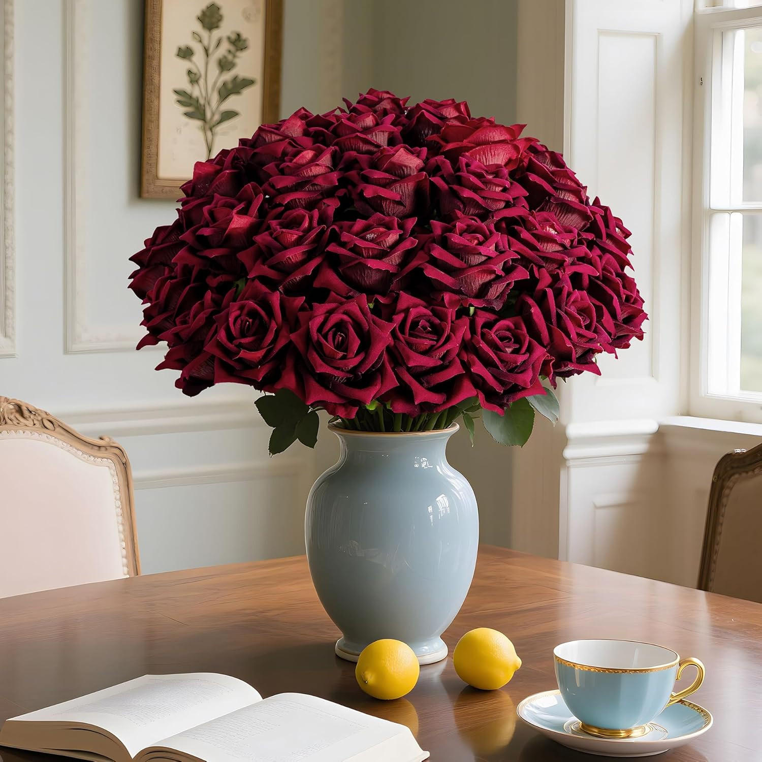 Realistic Black Red Silk Roses – 36Pcs Faux Flowers for Home & Wedding Decor