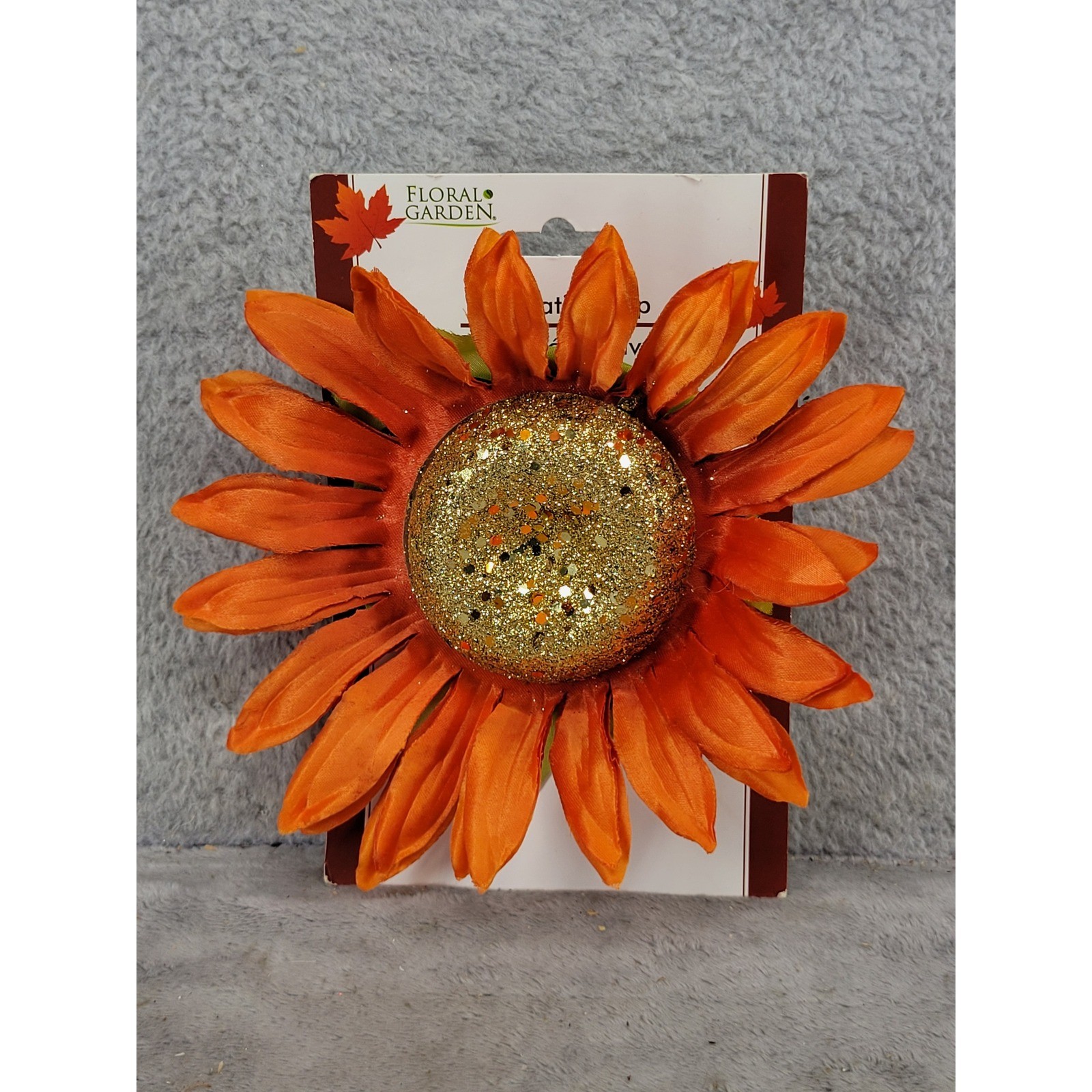Floral Garden Orange Sunflower Decorative Clip Gold Glitter Fall Autumn Decor