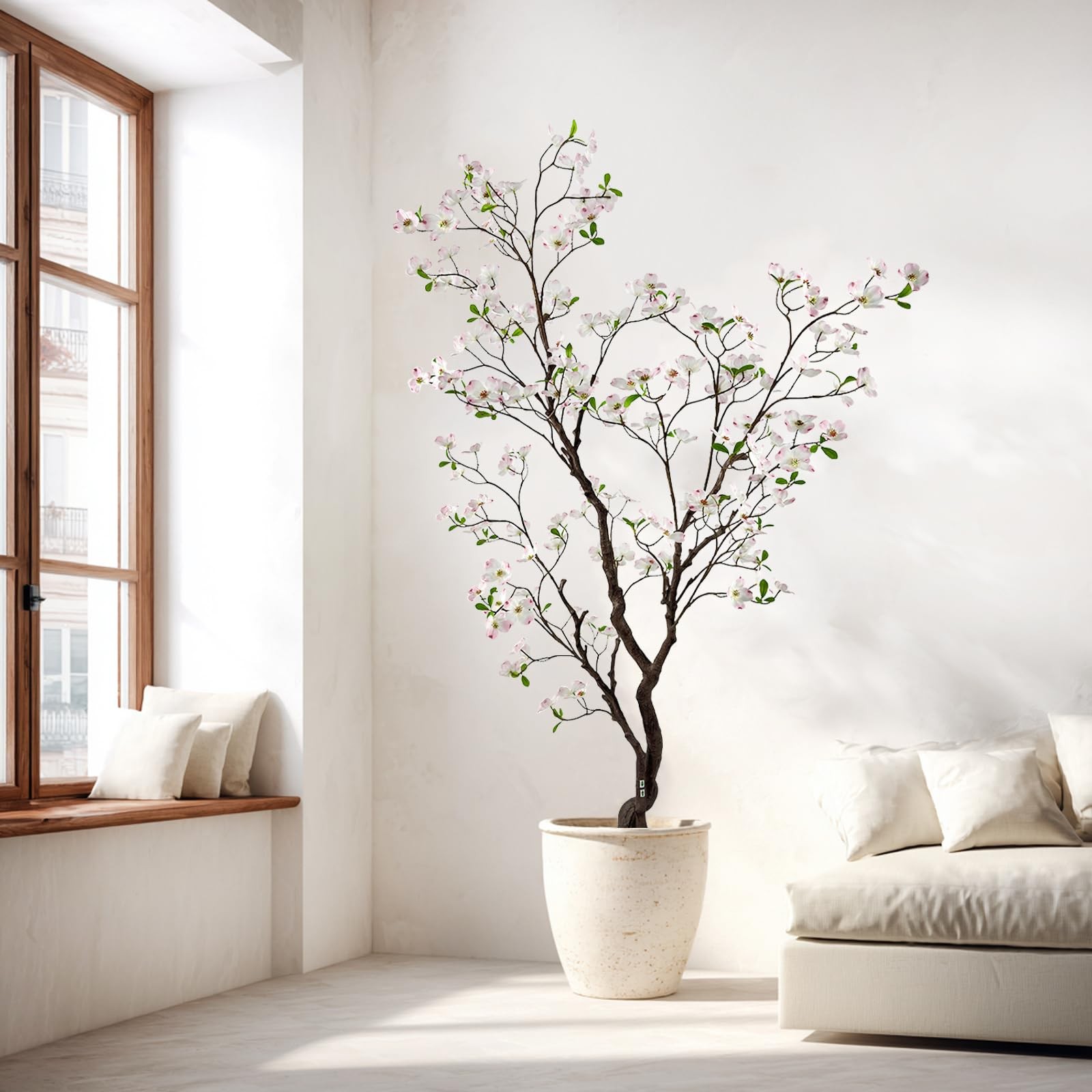 6.2ft Artificial Pink Dogwood Potted Tree