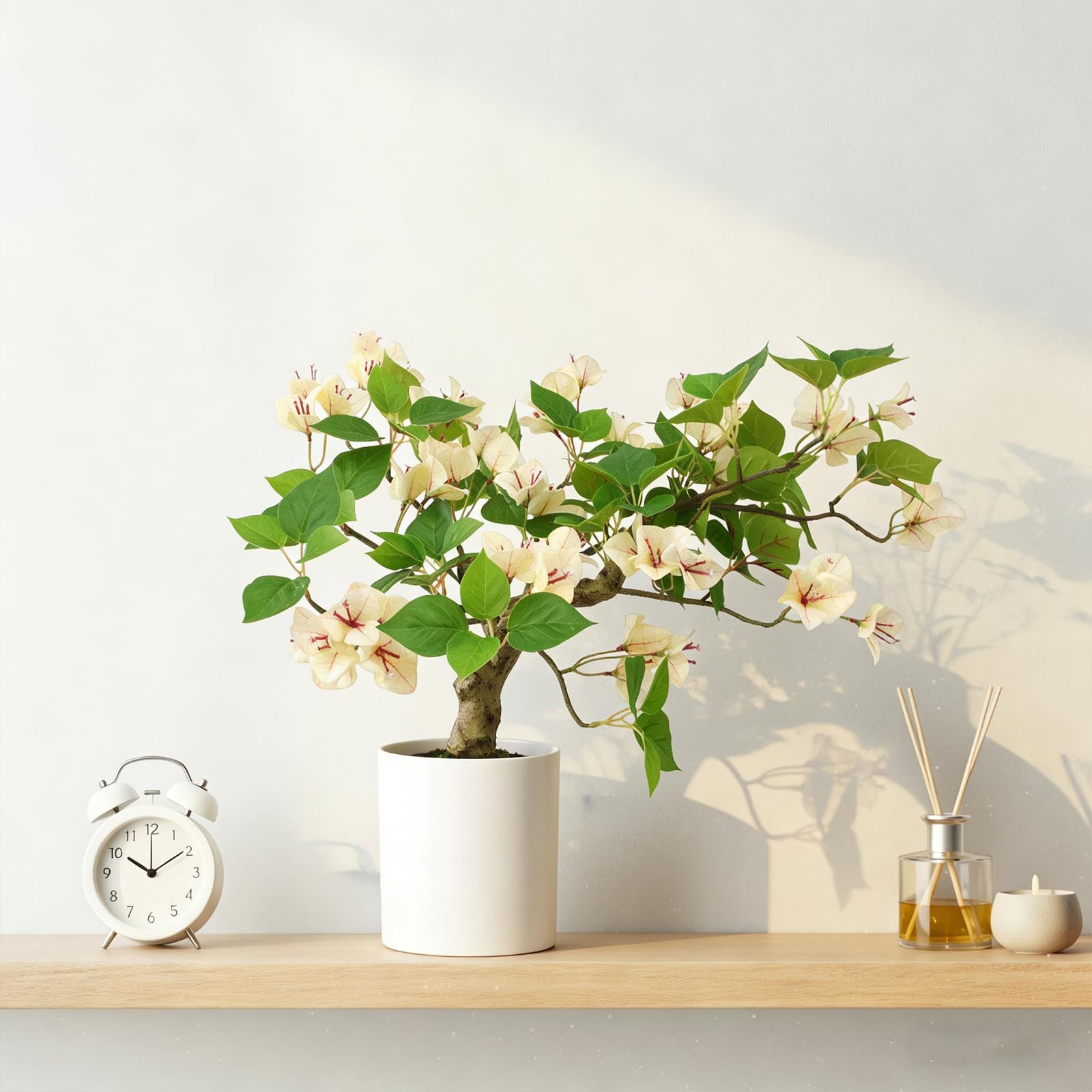 16 Inch White Artificial Bougainvillea Tree in Pot Faux Flower Plant Decor