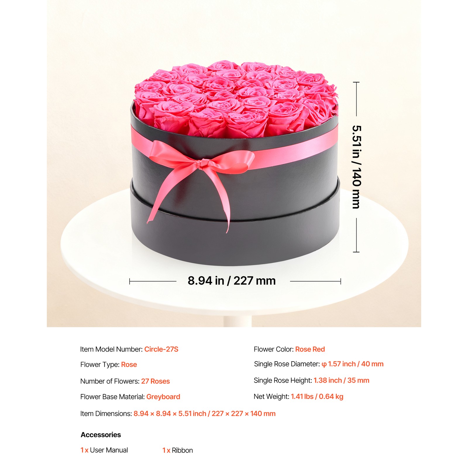Uimoso 27 Preserved Roses in Round Box – Long-Lasting Red Bouquet