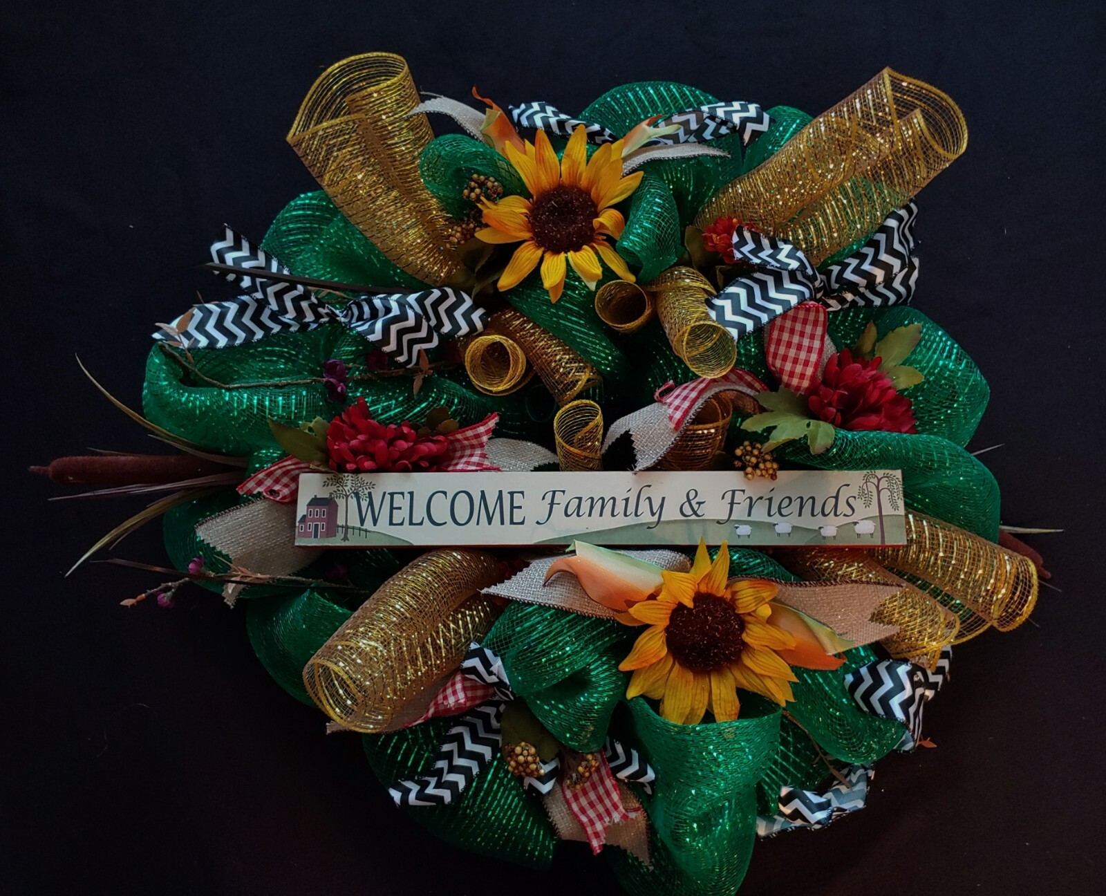 One 24″ Deco Mesh Wreath with 2 Options I Miss You & Welcome Family & Friends