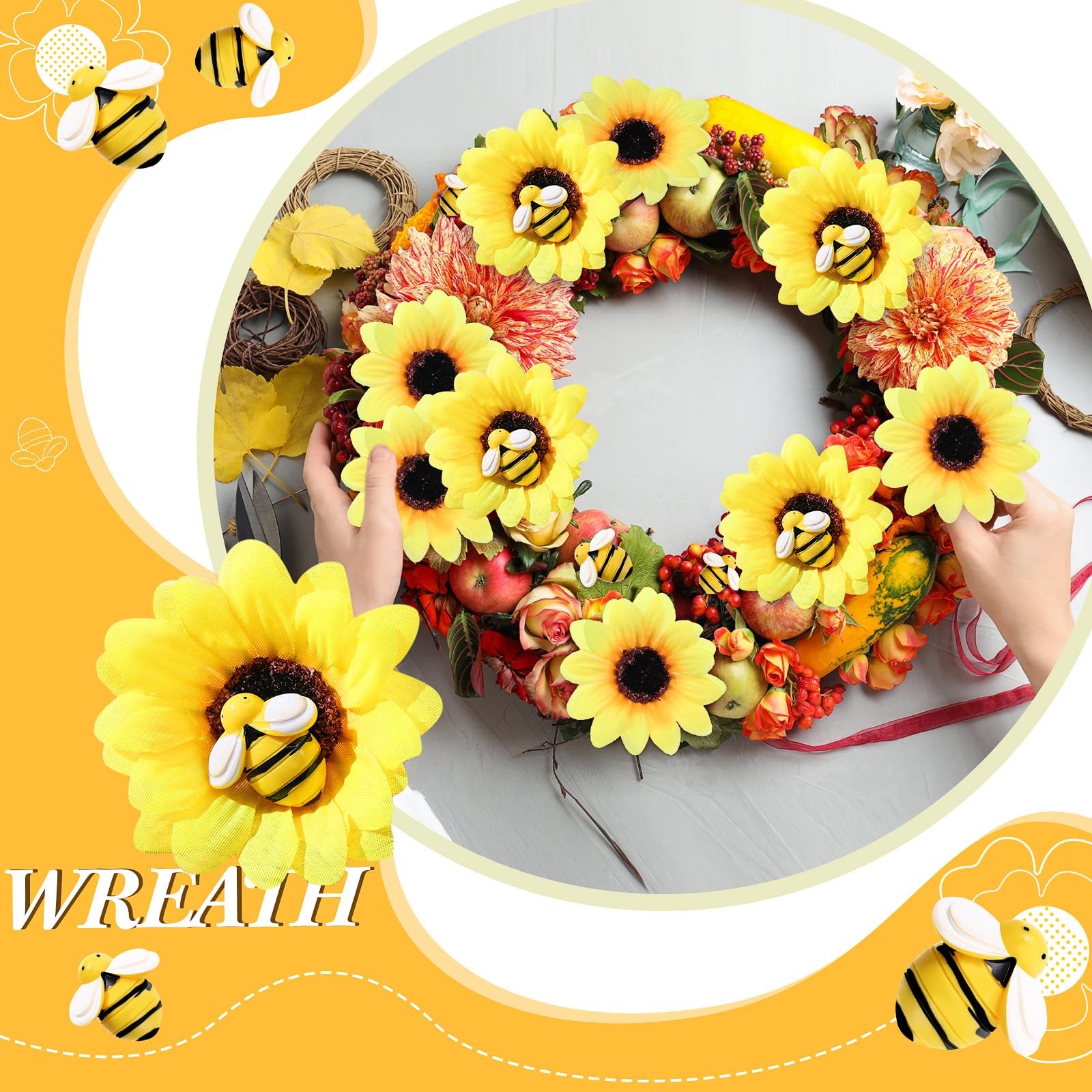 110 PCS 2.76 Sunflowers, Artificial Heads, Tiny Craft Bees, DIY, Wall Decor