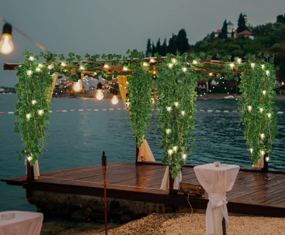 12 Pack Ivy Fake Vines 86 FT Artificial Plant with 100 LED String Lights for Roo
