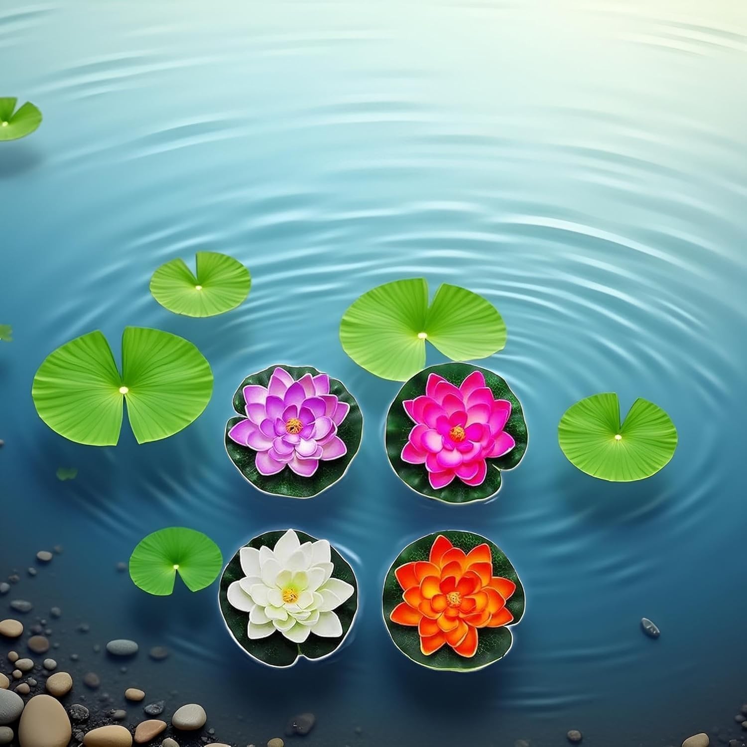 4Pcs Artificial Flowers Water Lily Foam Lotus Flower Pond Decor for Pond Pati…