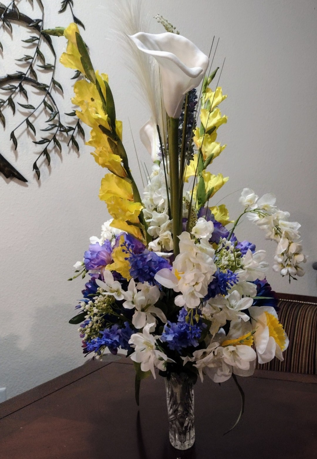 “Spring Fling” Multi-Color Silk Flower Arrangement in Crystal Vase