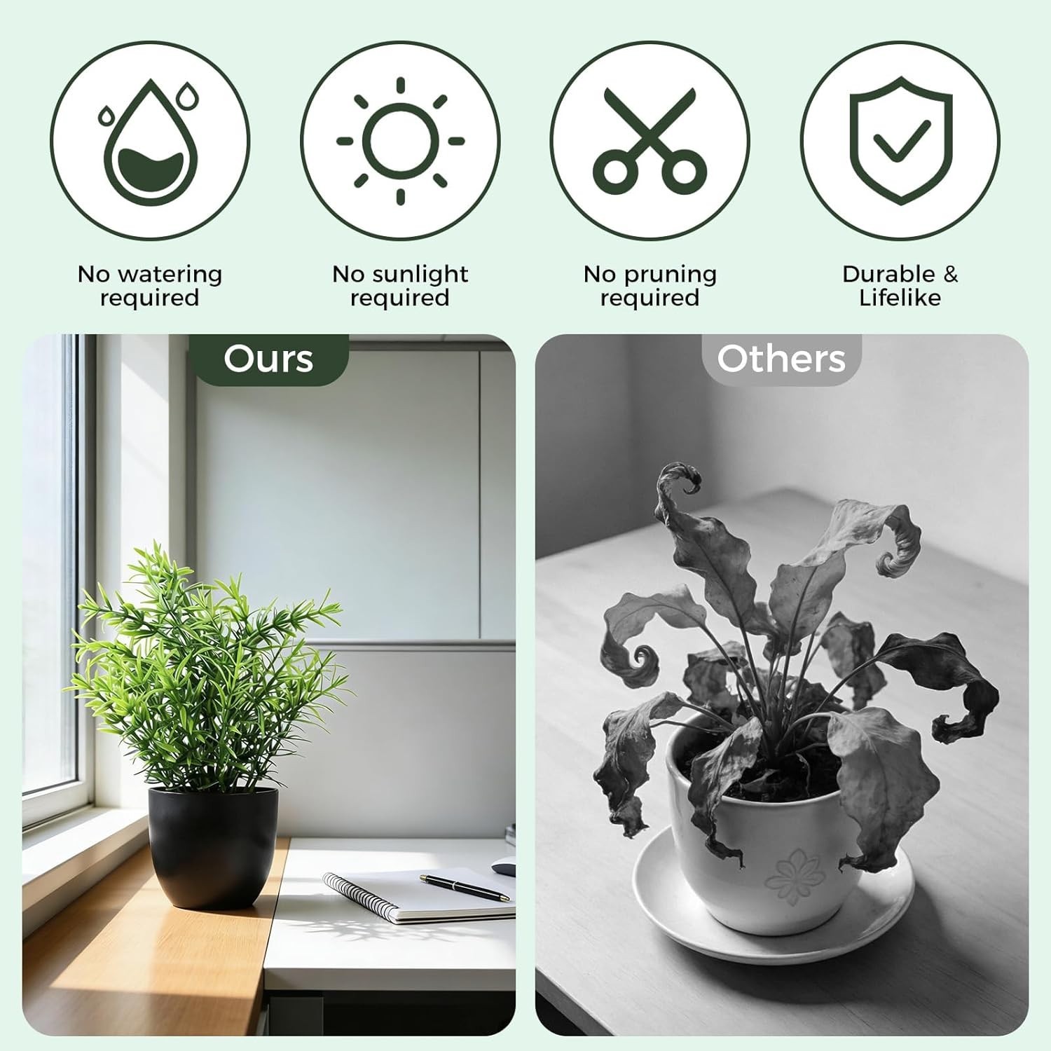 Fake Plants 6 Packs Artificial Plants Small Faux Plants Black/White Bathroom