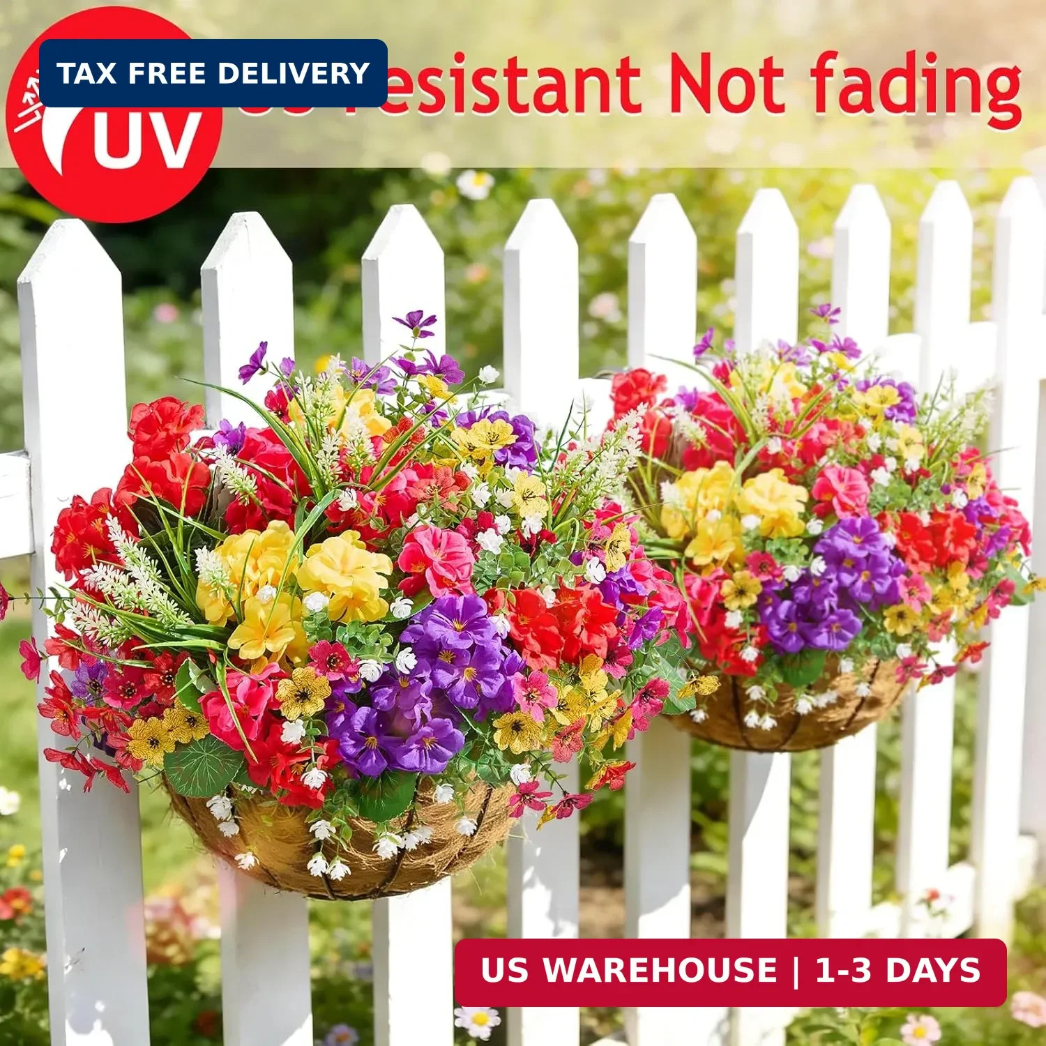 16 Bundles Artificial Flowers for Outdoors, UV Resistant Silk Faux Flowers for O