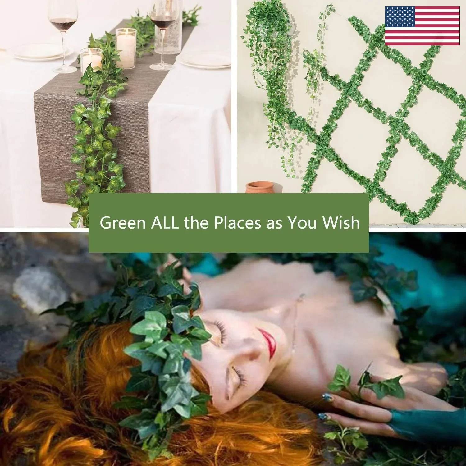 EZFLOWERY 12 Strands 84 Feet Artificial Ivy Vines Leaves, Silk Garland Fake FAST