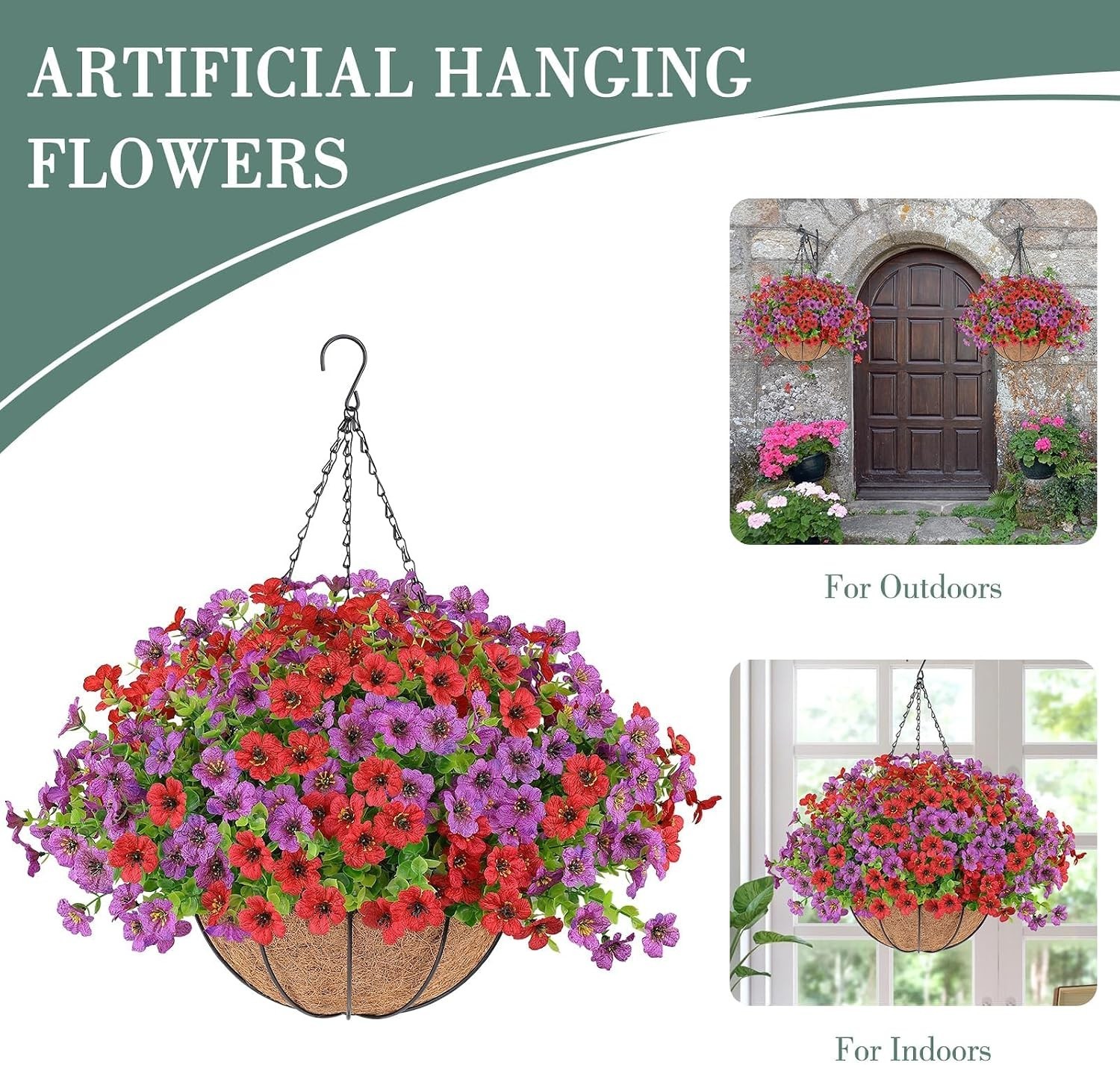 2 Set Artificial Flowers Hanging Plants in Basket,Artificial Hanging Flowers …
