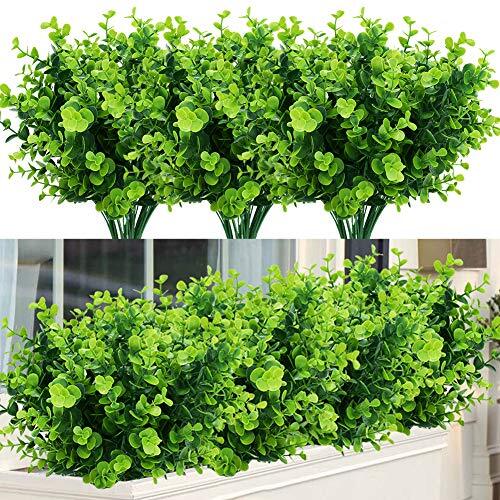 Flores De Plantas Artificiales Arbustos De Boj Sintetico Paquete De 6, Verde…