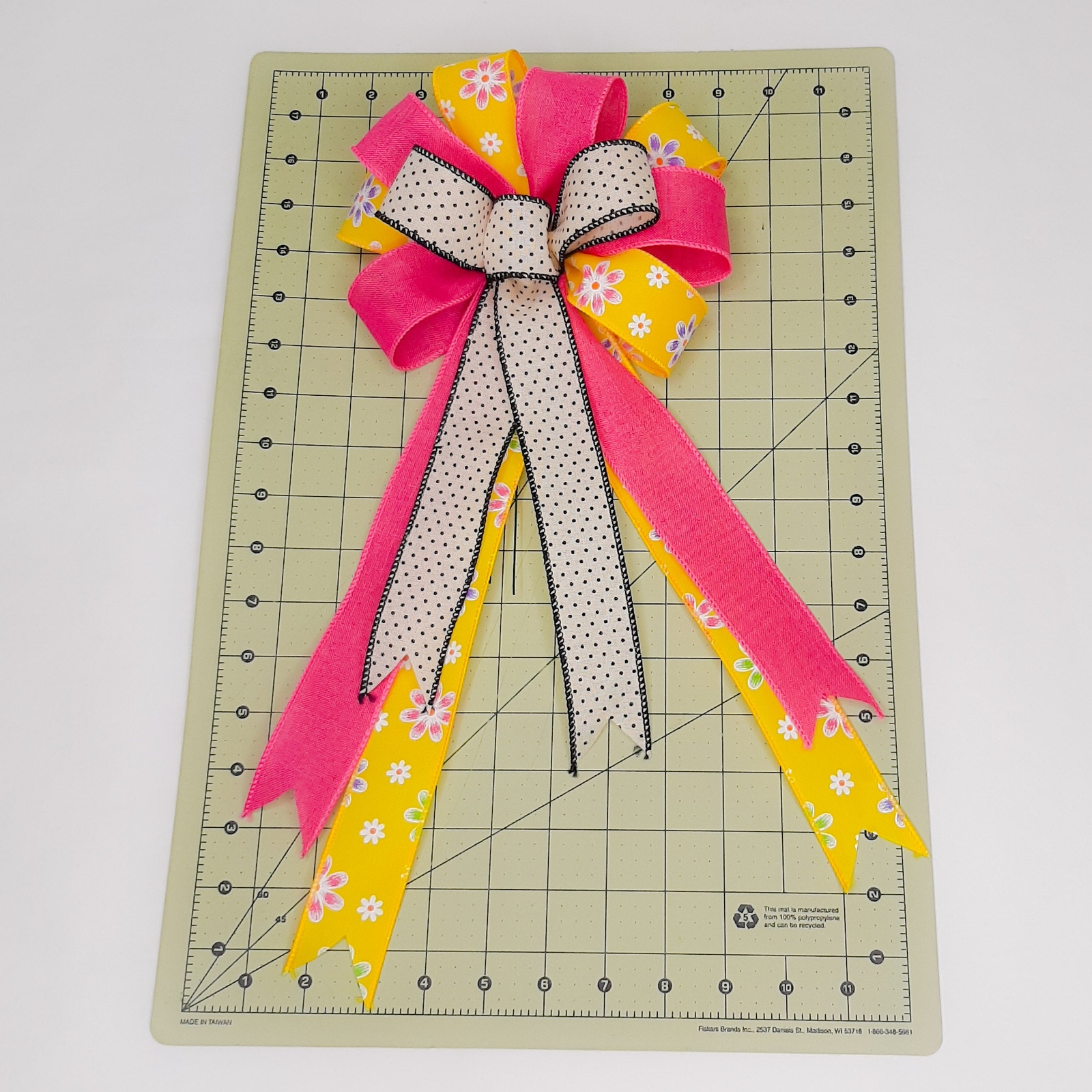 Fuchsia and Yellow Spring Wreath Bow