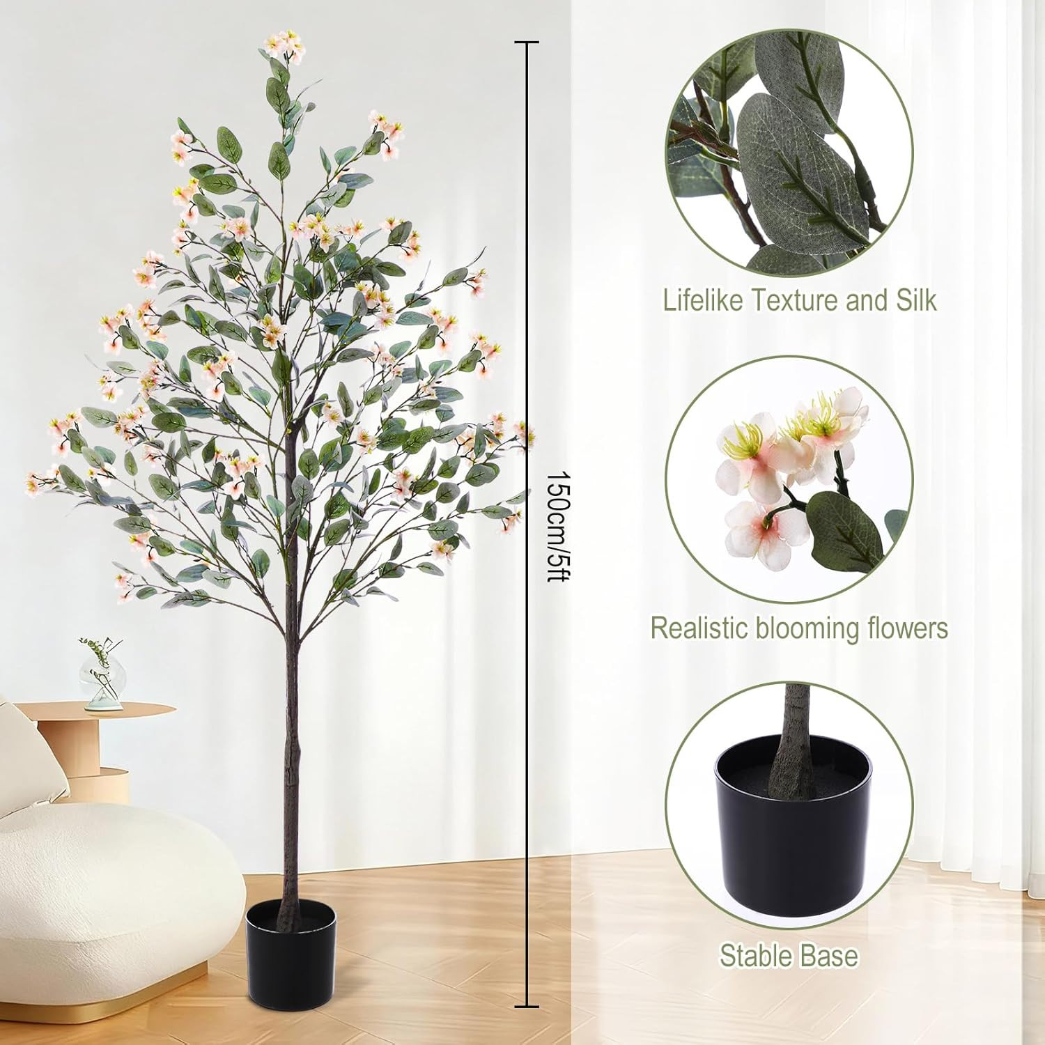 5Ft Faux Eucalyptus Trees with Bougainvillea – 2 Pcs Orange Decor