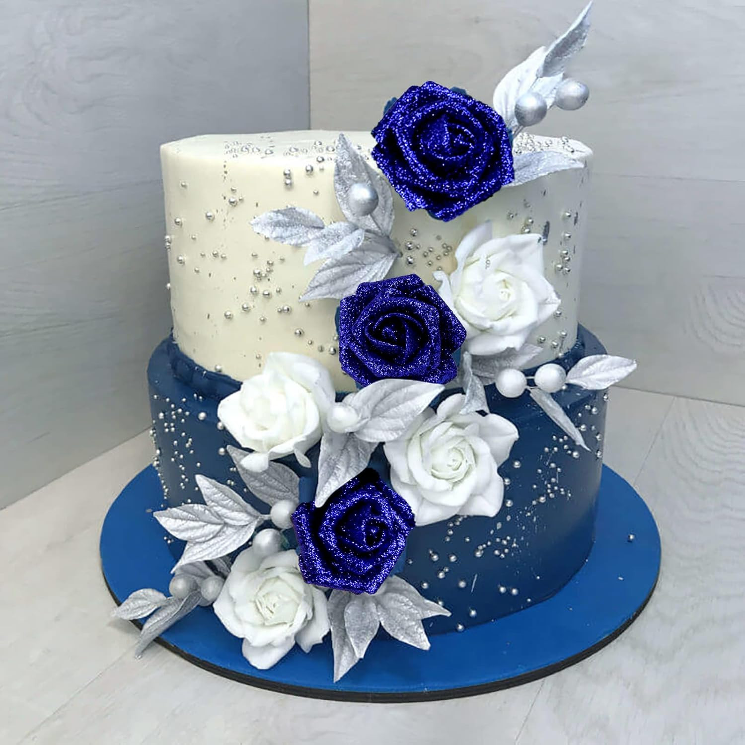 Foam Roses,50pcs Royal Blue Glitter Roses Glitter Flowers Foam Flowers with Stem