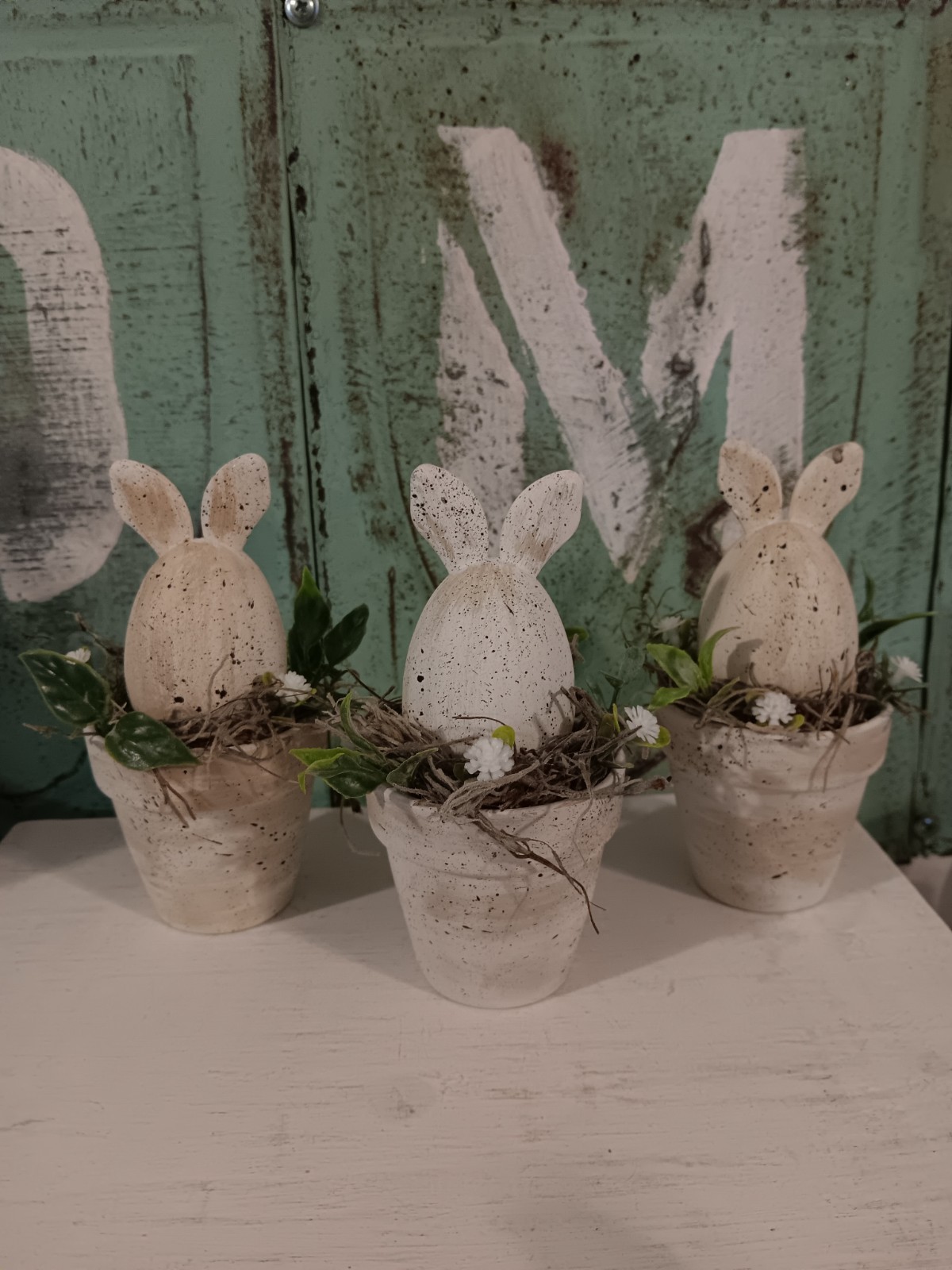 Spring/Easter Clay pots, hand painted with bunnies Set of 3