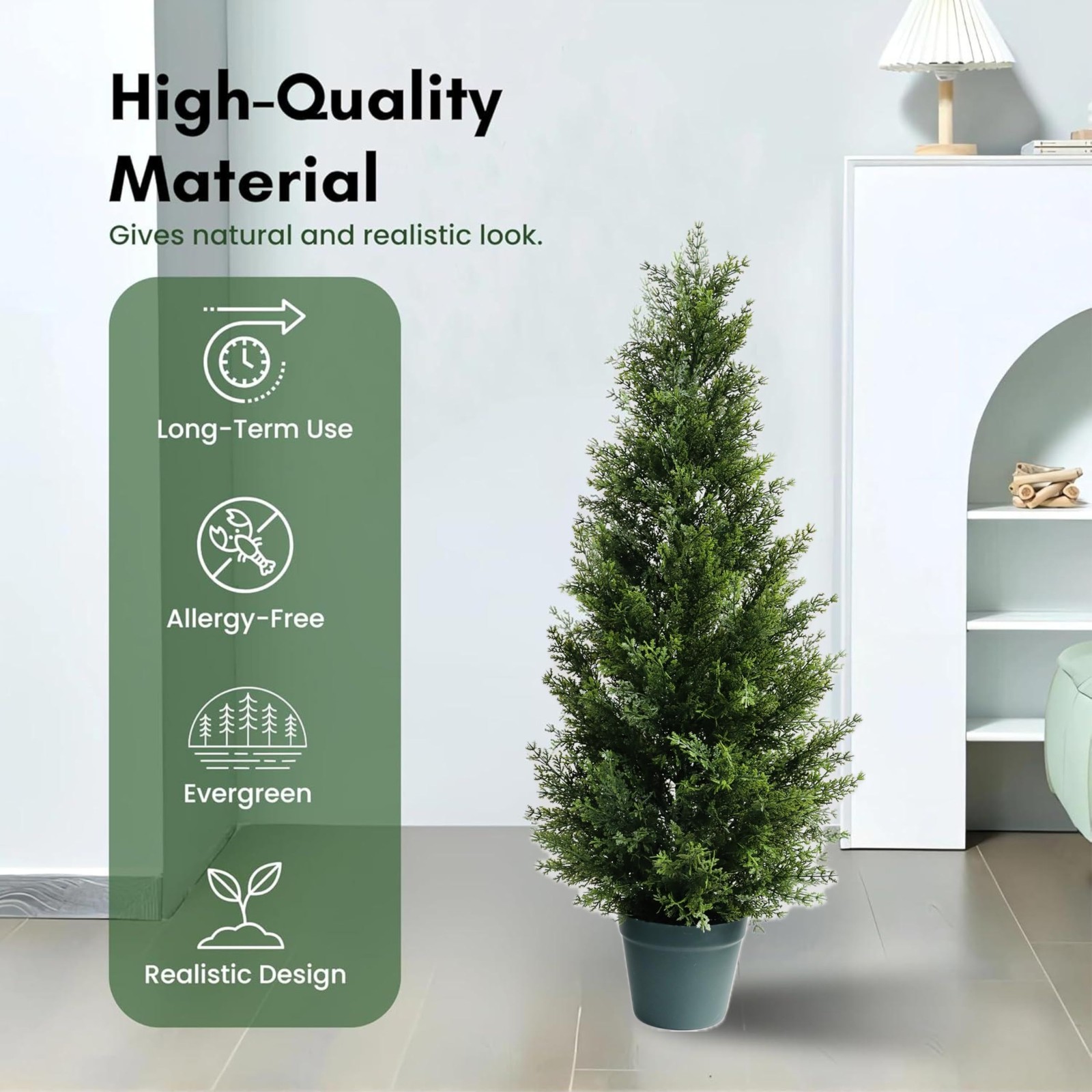 3 Feet Outdoor Artificial Topiary Cedar Tree, Set of 2 UV Resistant Potted Fa…