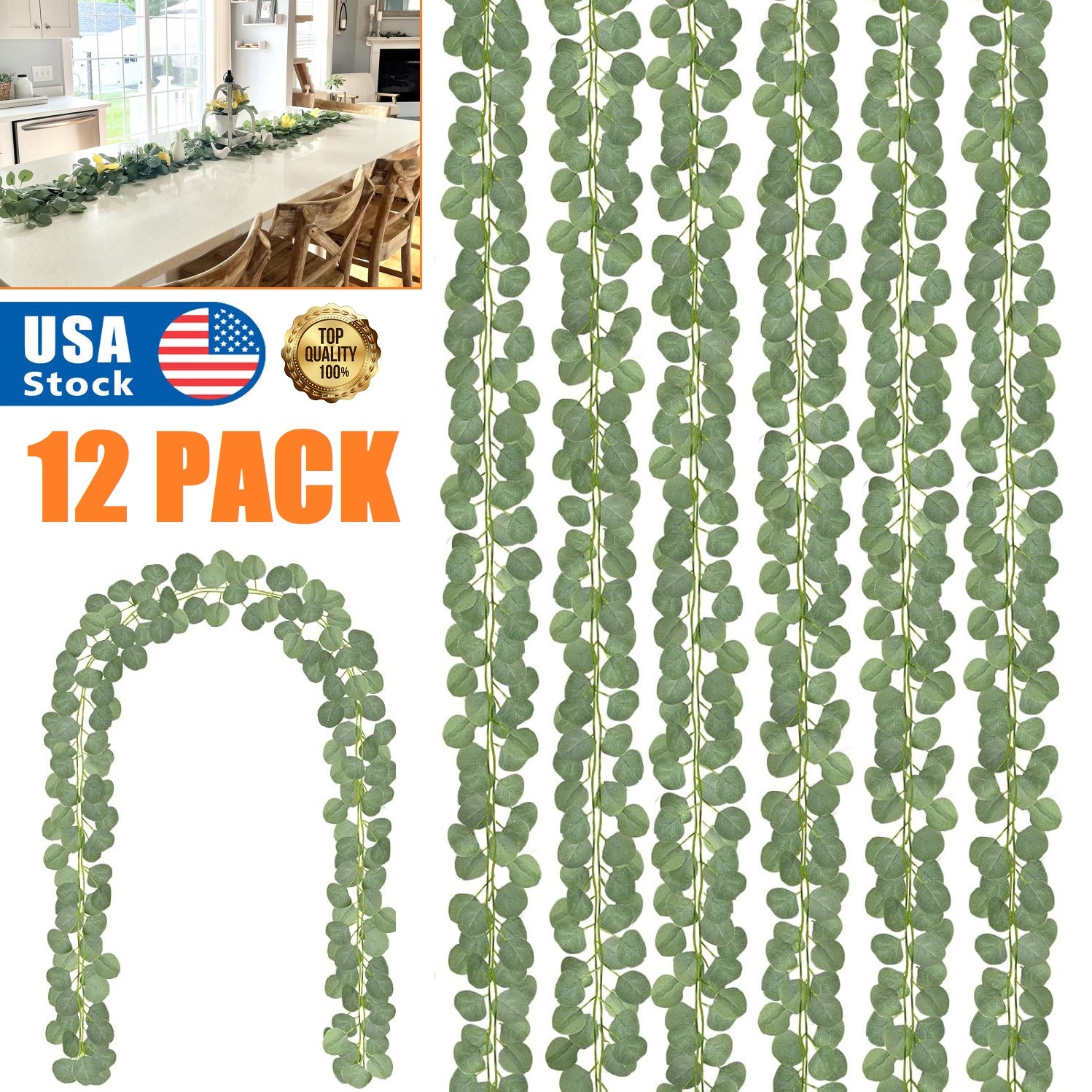12x Eucalyptus Garland,Artificial Eucalyptus Leaves Table Greenery Garland Vines
