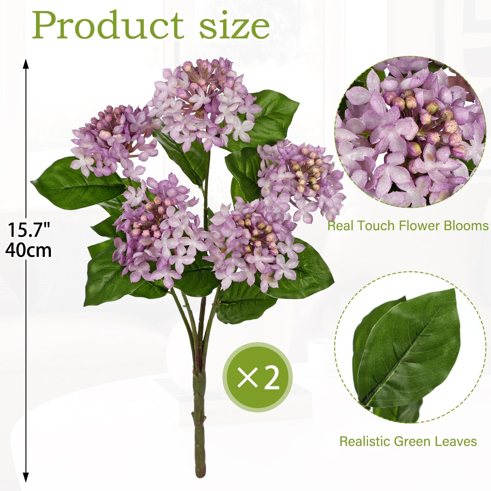 Purple Hydrangea Artificial Flowers 2 Bouqutes, 15.7″ Real Touch Faux Hydrang…