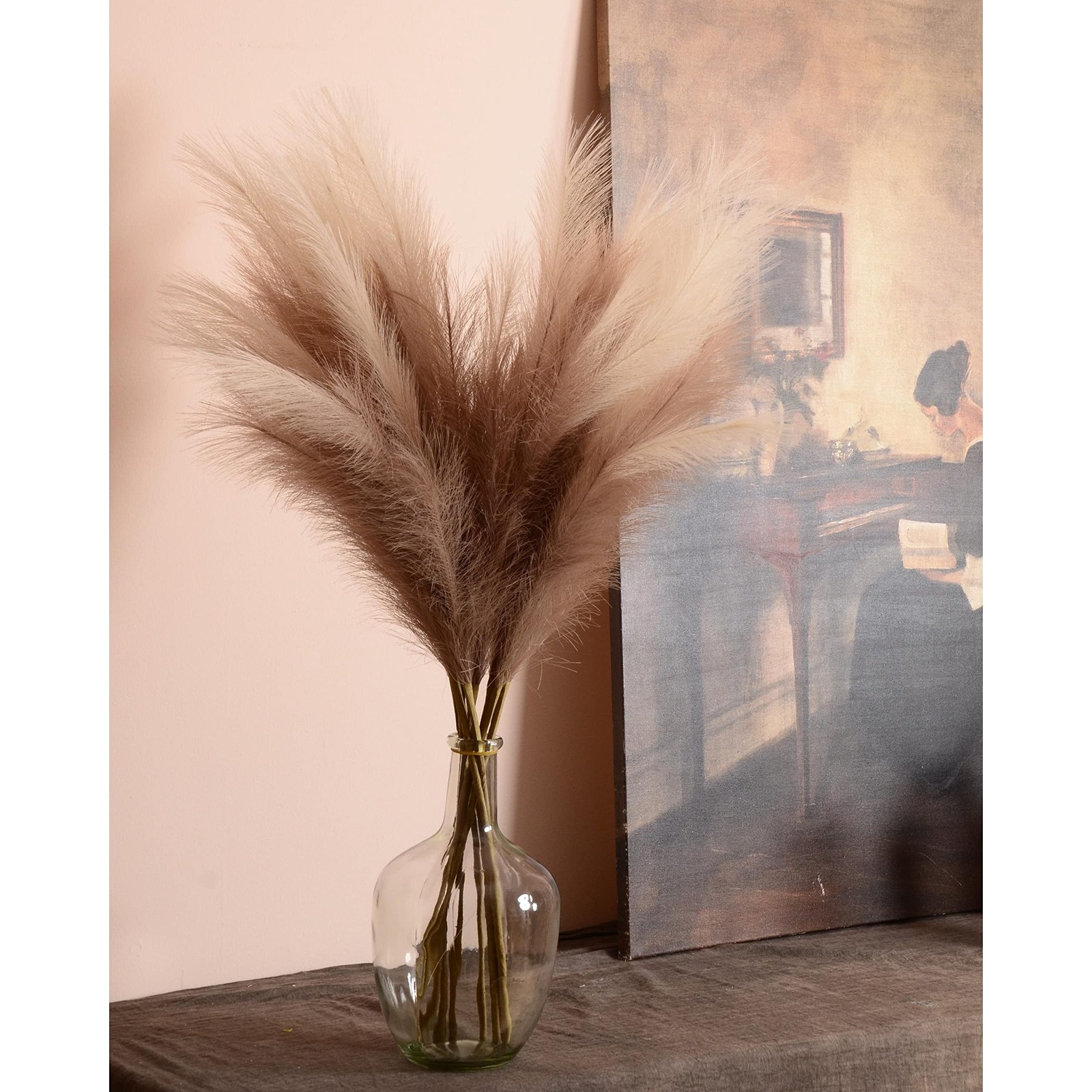 9Pc Faux Pampas Grass 37 Inch Tall Boho Farmhouse Vase Decor