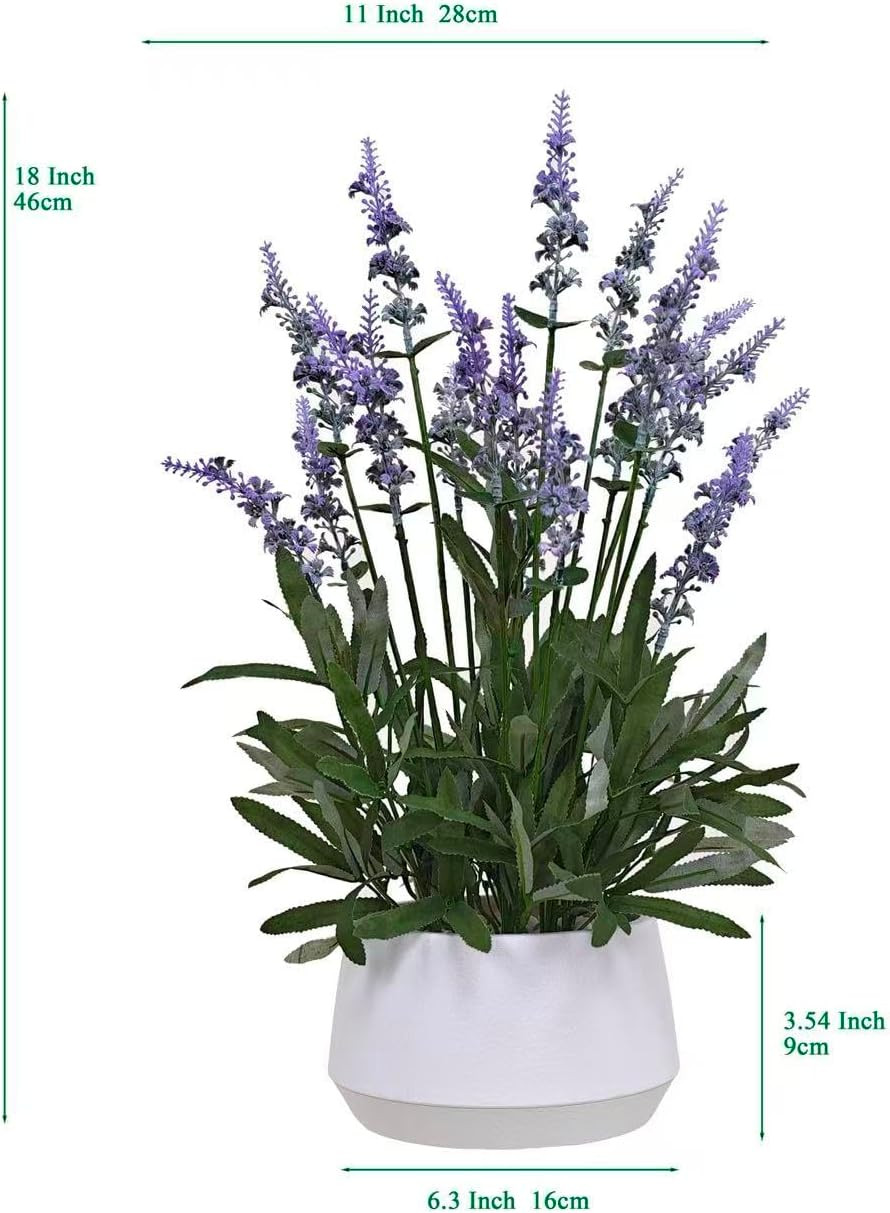 18″ Artificial Lavender Plant in White Pot – Realistic Home Decor